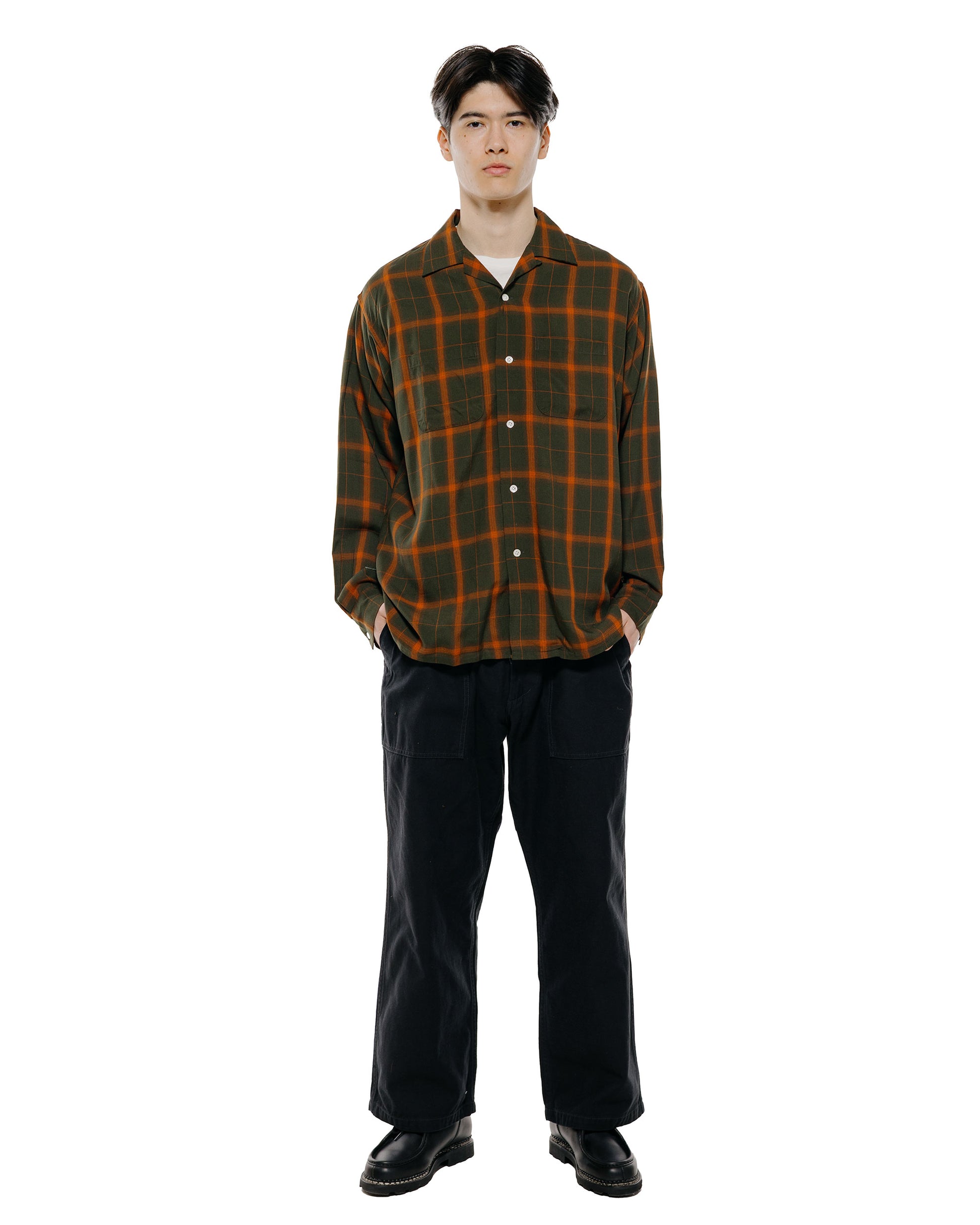 lost & found Beams Plus Beams Plus Open Collar Ombre Plaid Green Mustard Ombre