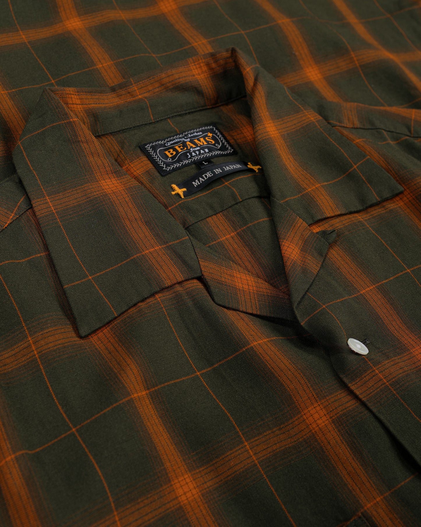 lost & found Beams Plus Beams Plus Open Collar Ombre Plaid Green Mustard Ombre