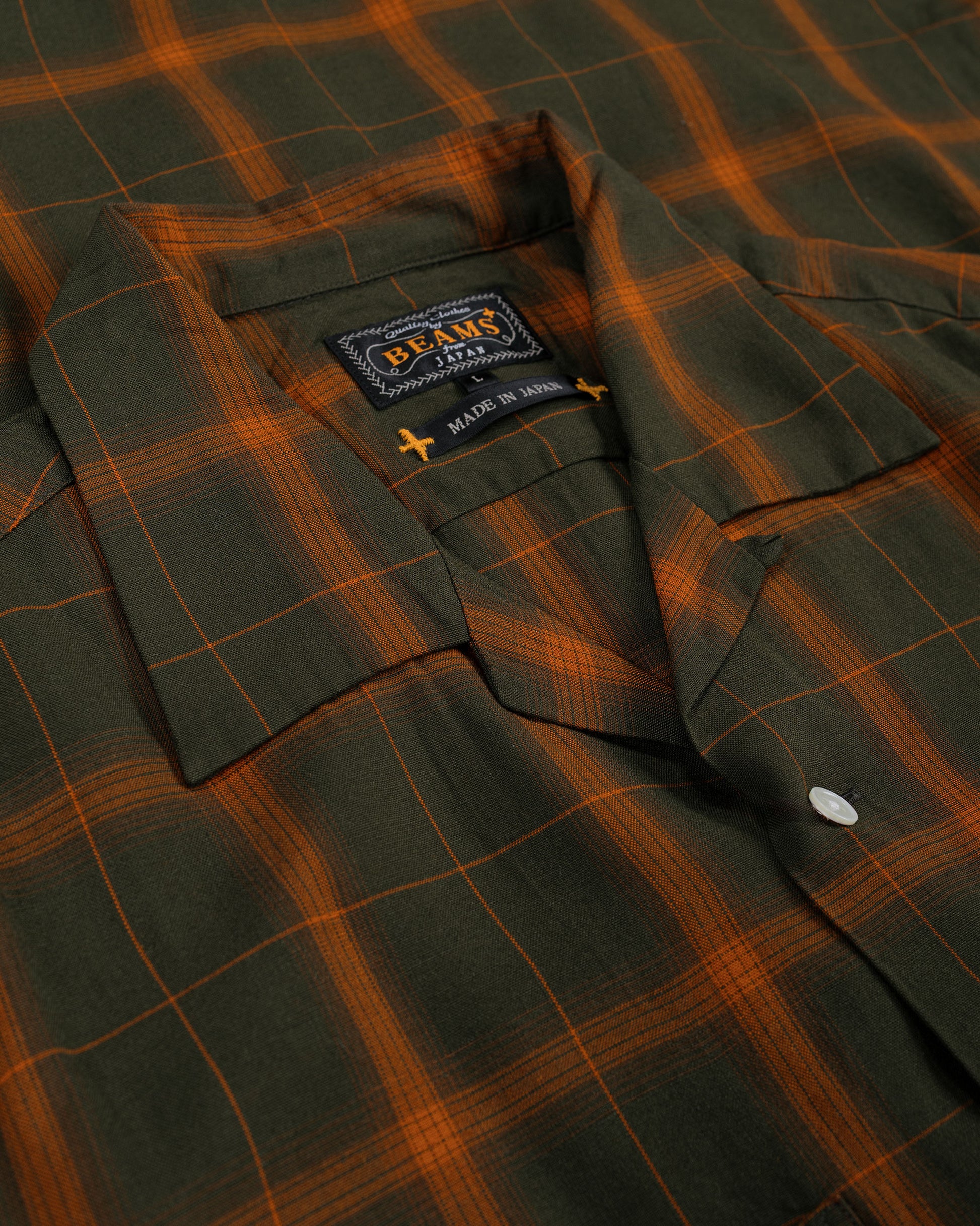 lost & found Beams Plus Beams Plus Open Collar Ombre Plaid Green Mustard Ombre