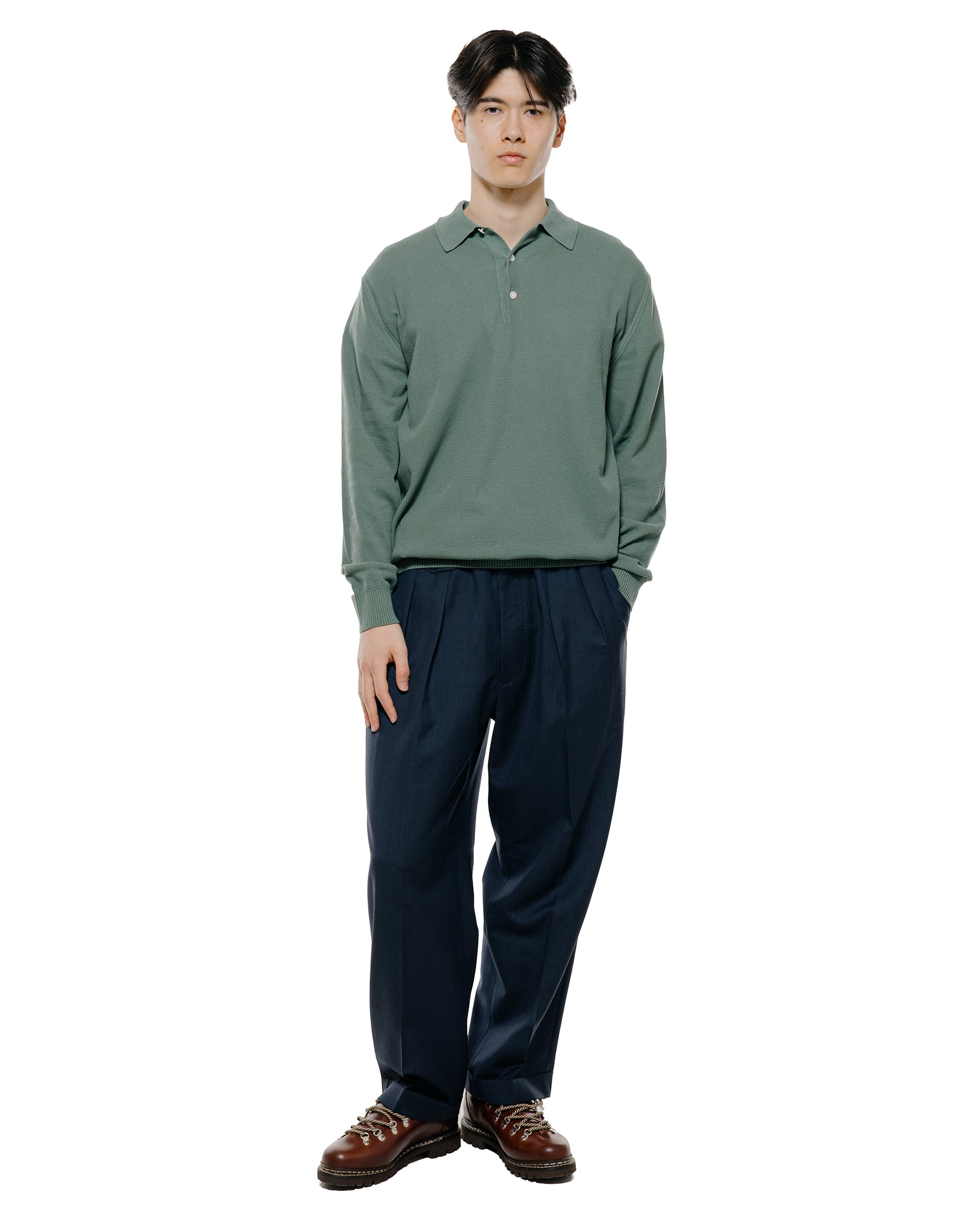 lost & found Beams Plus Beams Plus Pique Polo 14G L/S Olive