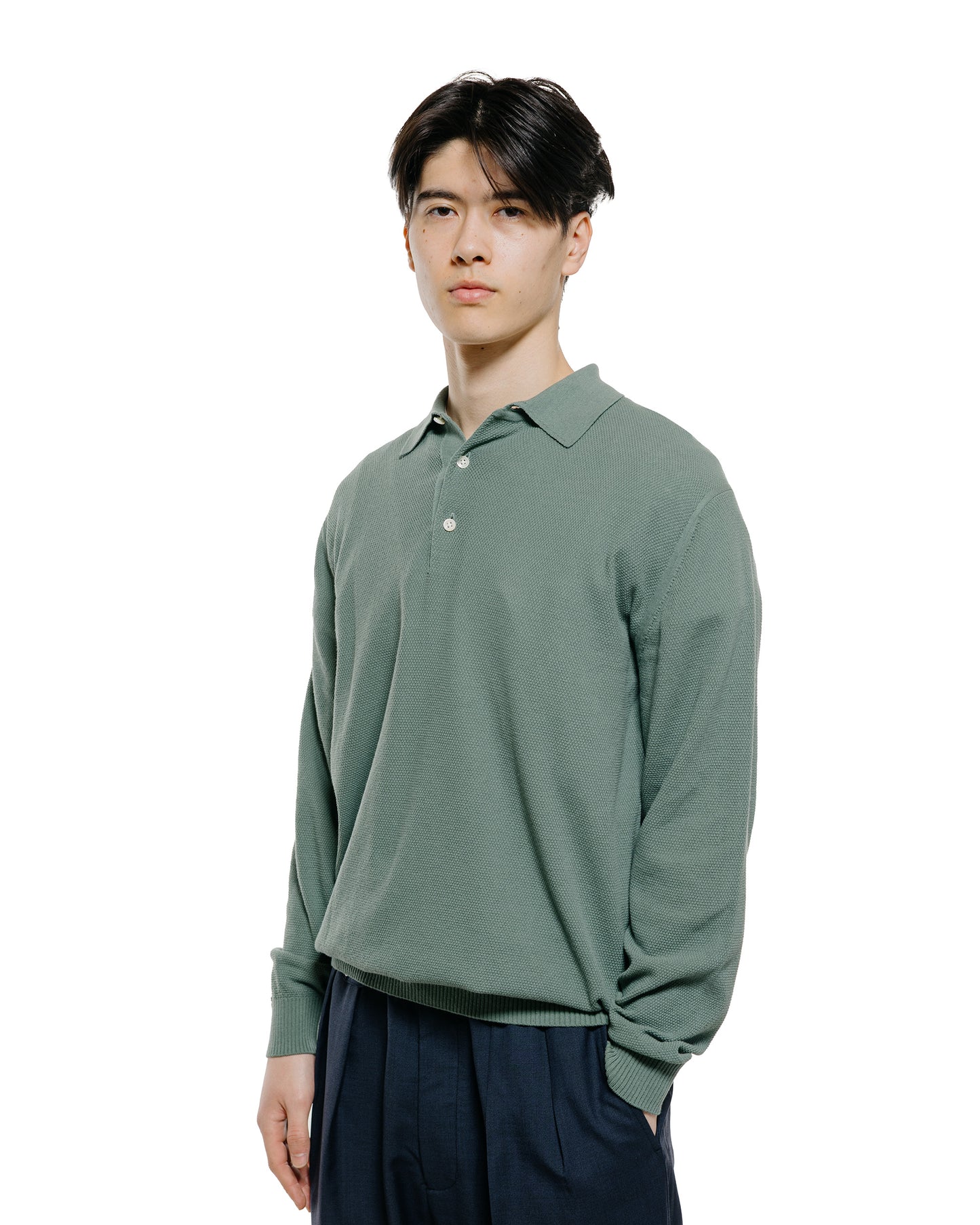 lost & found Beams Plus Beams Plus Pique Polo 14G L/S Olive
