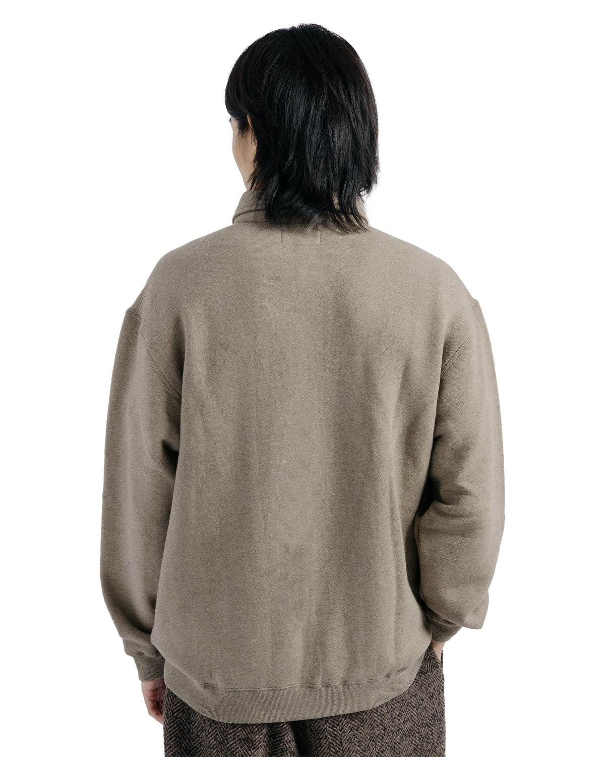 Beams Plus Sweat Half Zip Wool Cotton Beige