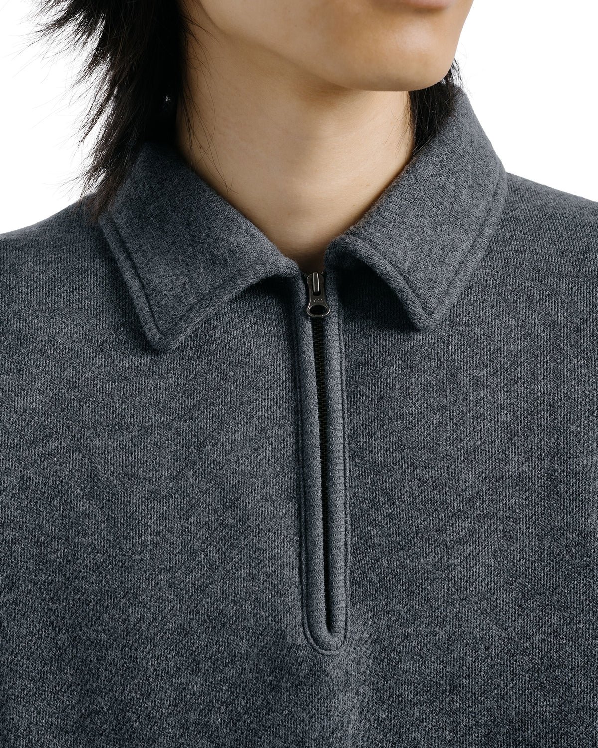 Beams Plus Sweat Half Zip Wool Cotton Charcoal