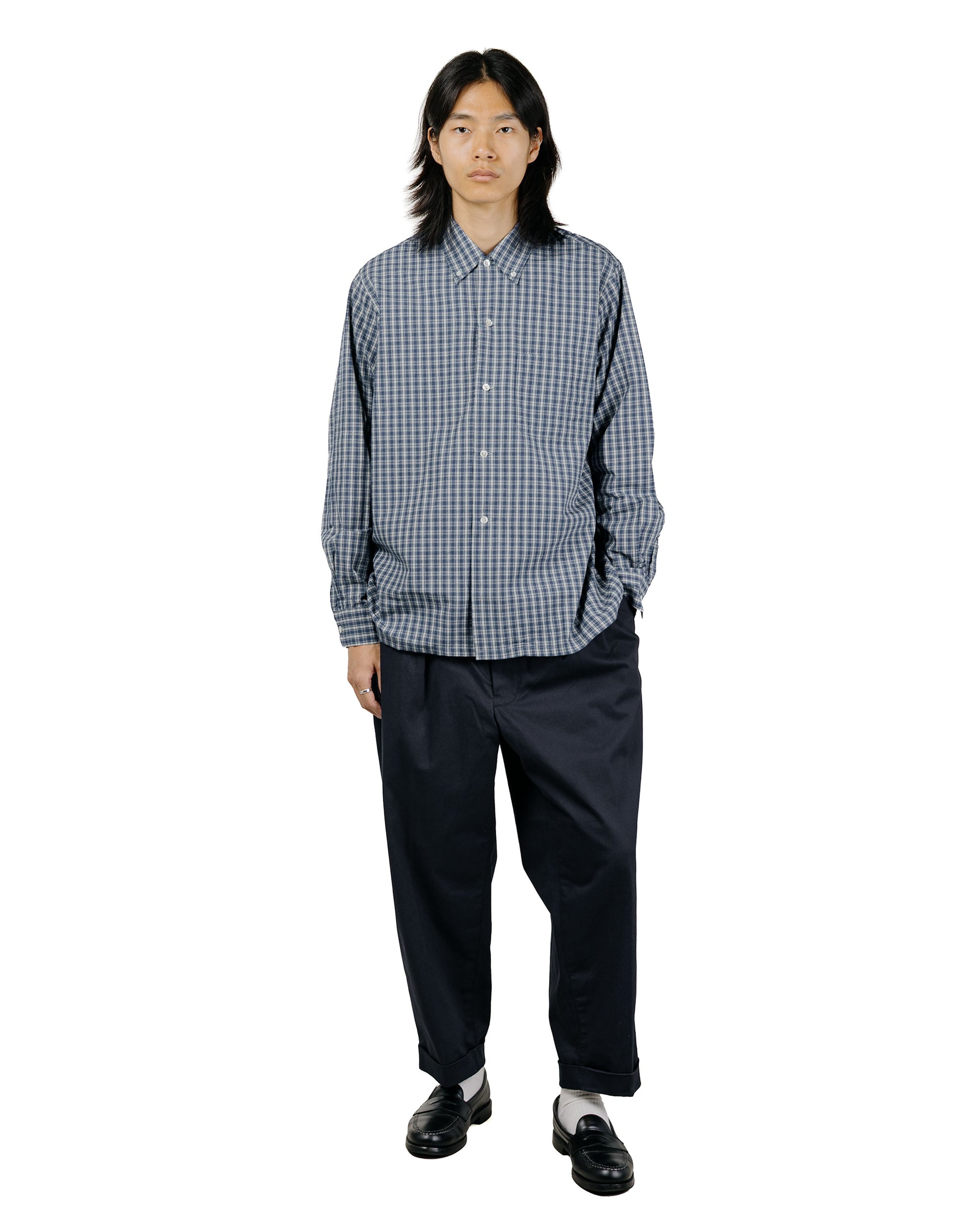 Beams Plus Open B.D. Indigo Dobby Plaid Blue