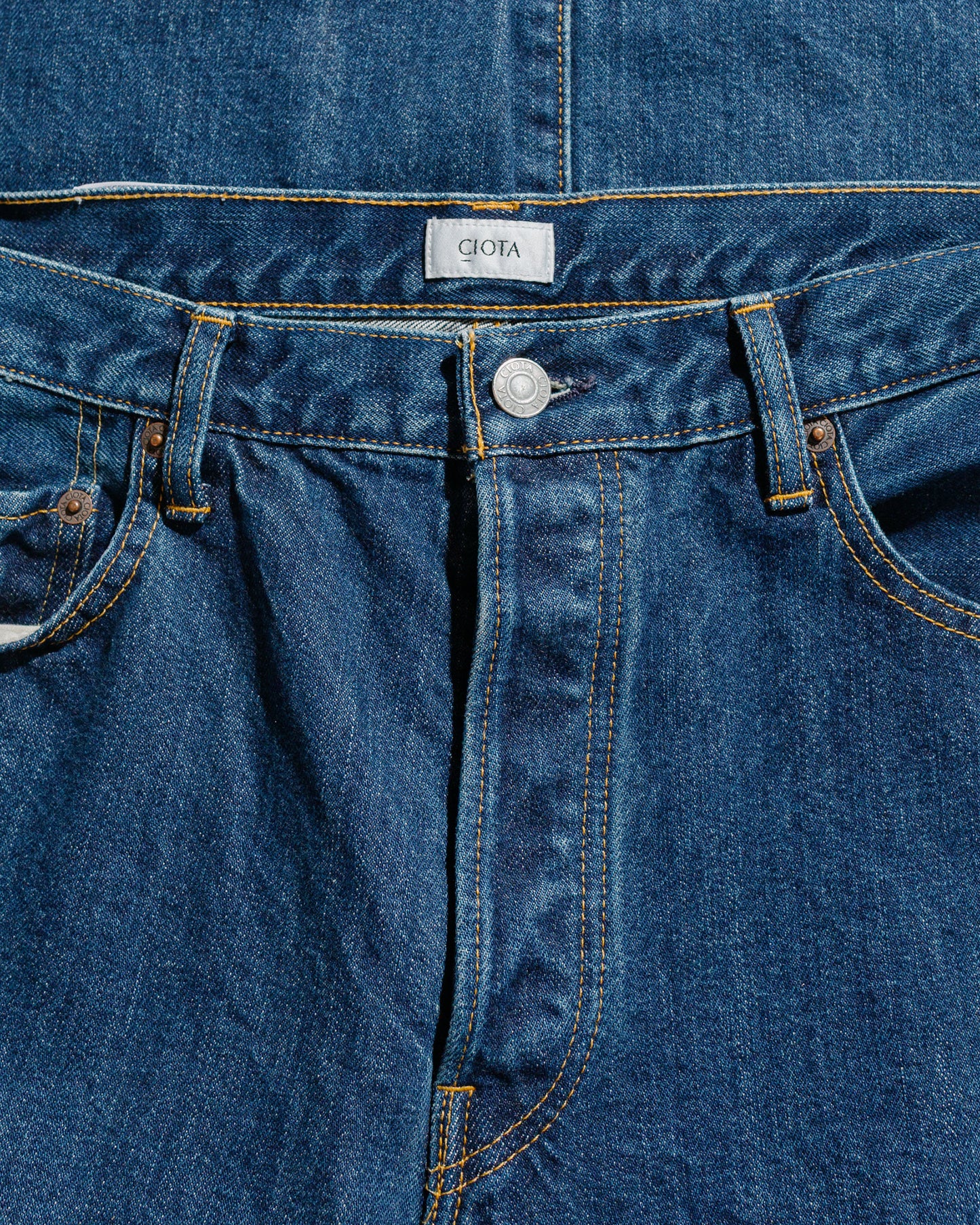 lost & found CIOTA CIOTA Straight 5 Pocket Pants (Real Indigo) Dark Blue Damage