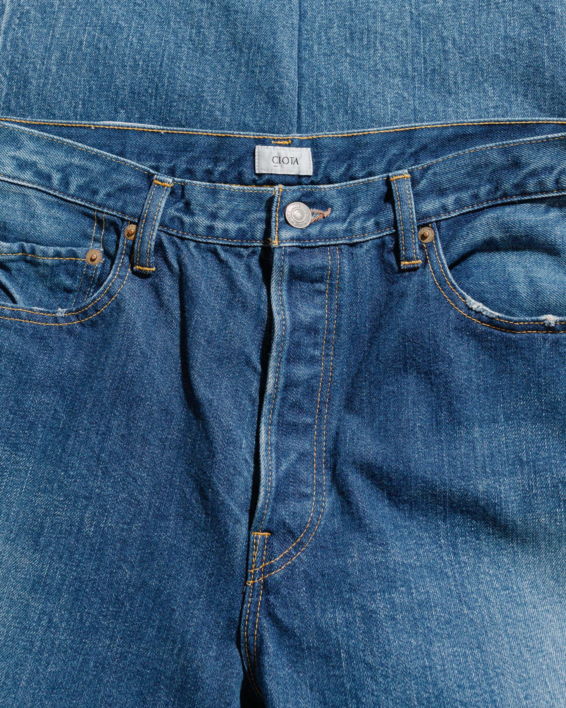 lost & found CIOTA CIOTA Straight 5 Pocket Pants (Real Indigo) Medium Dark Blue Damage