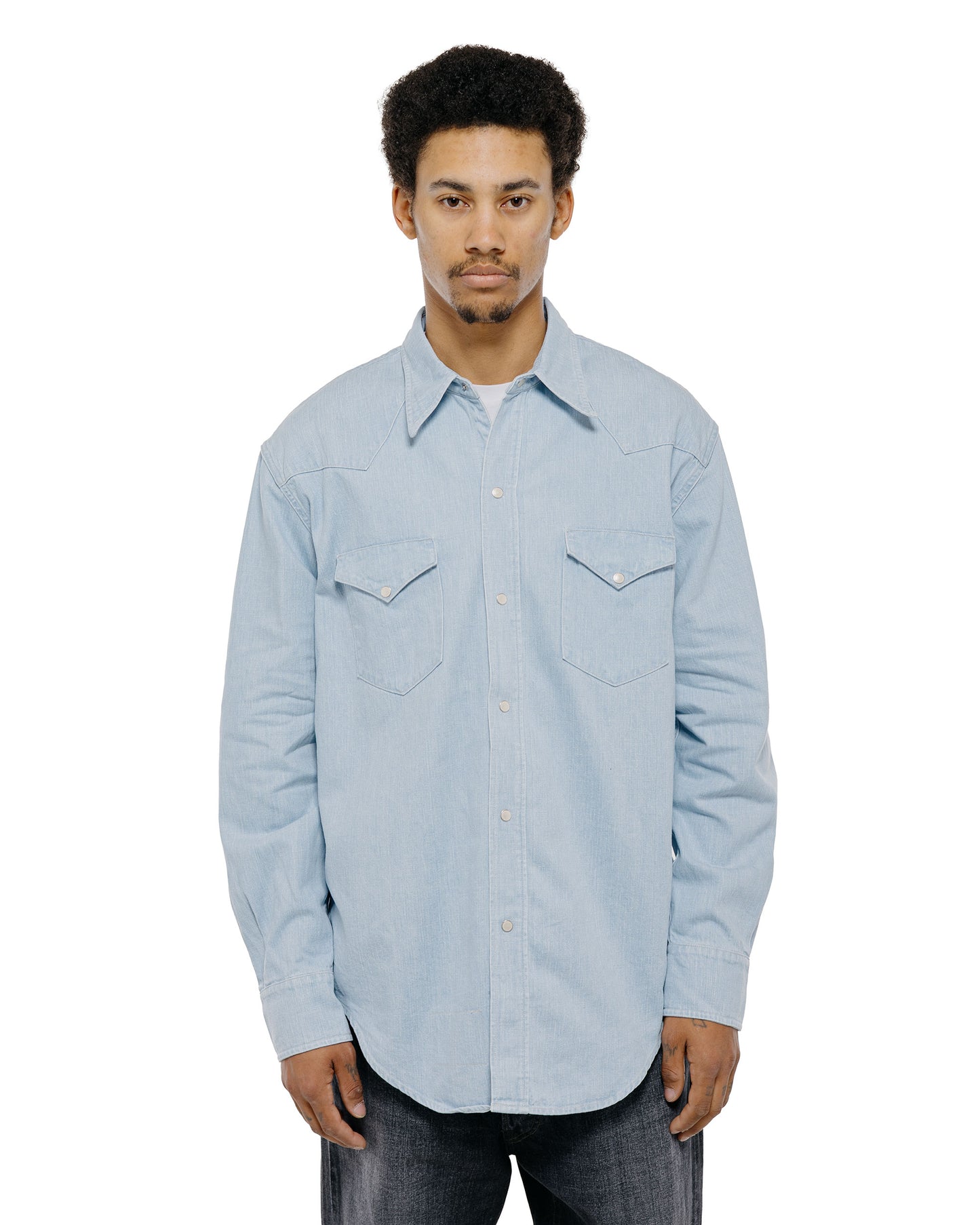 lost & found Cohérence Cohérence Abiquiu 10oz Logger Selvedge Denim Shirt Aqua Blue