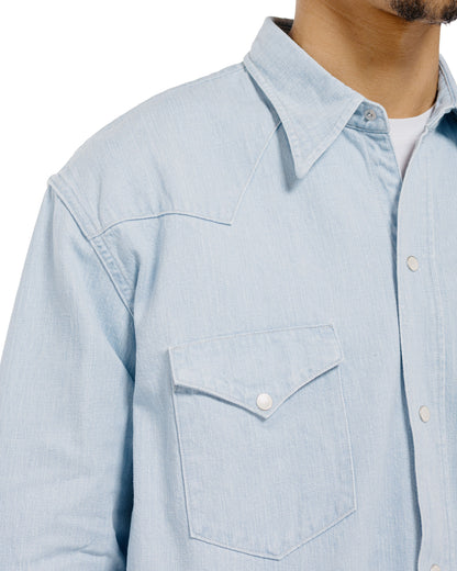 lost & found Cohérence Cohérence Abiquiu 10oz Logger Selvedge Denim Shirt Aqua Blue