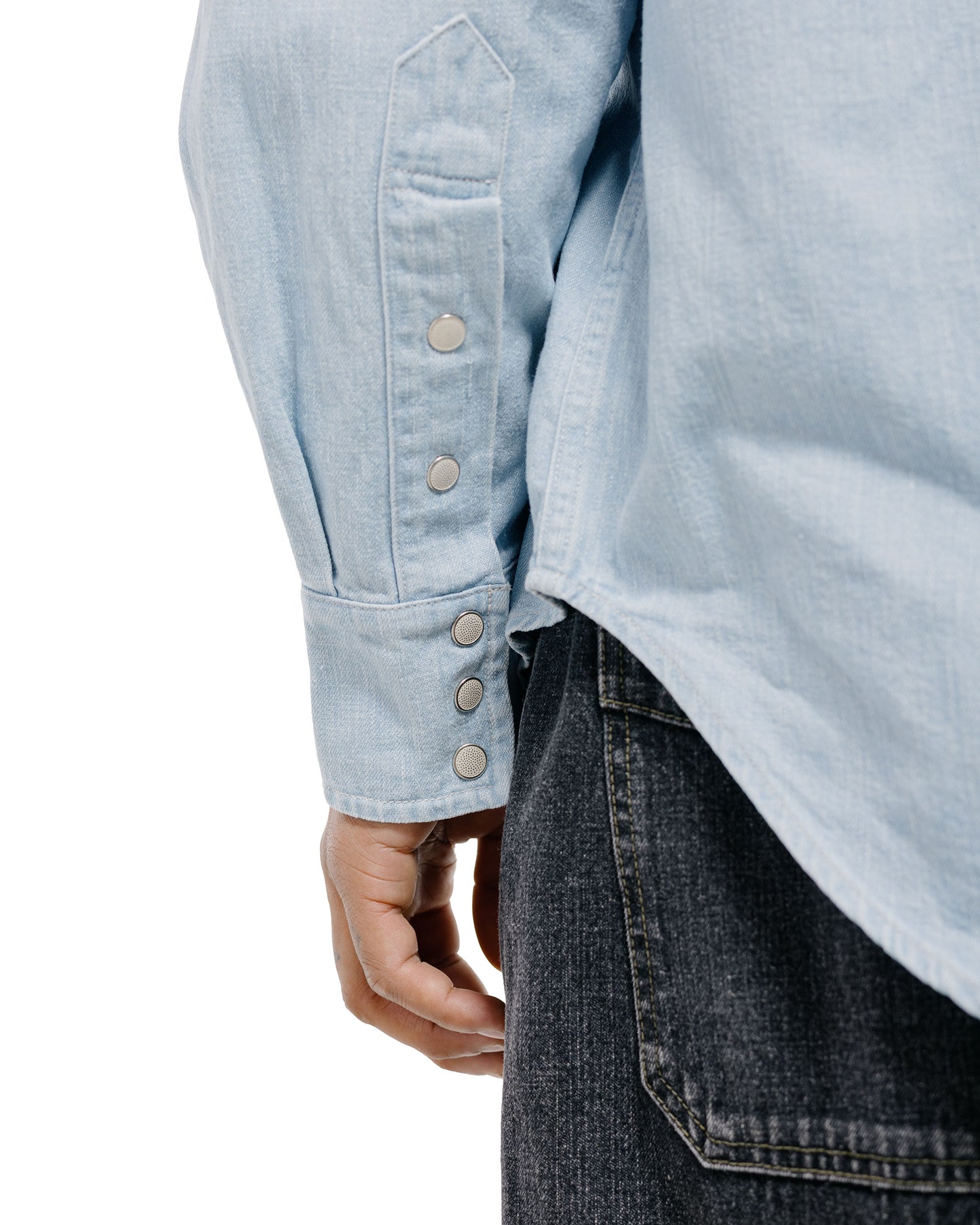lost & found Cohérence Cohérence Abiquiu 10oz Logger Selvedge Denim Shirt Aqua Blue