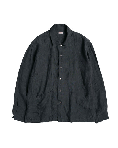 Conkers Martyn Shirt Linen Crossweave Grey & Black