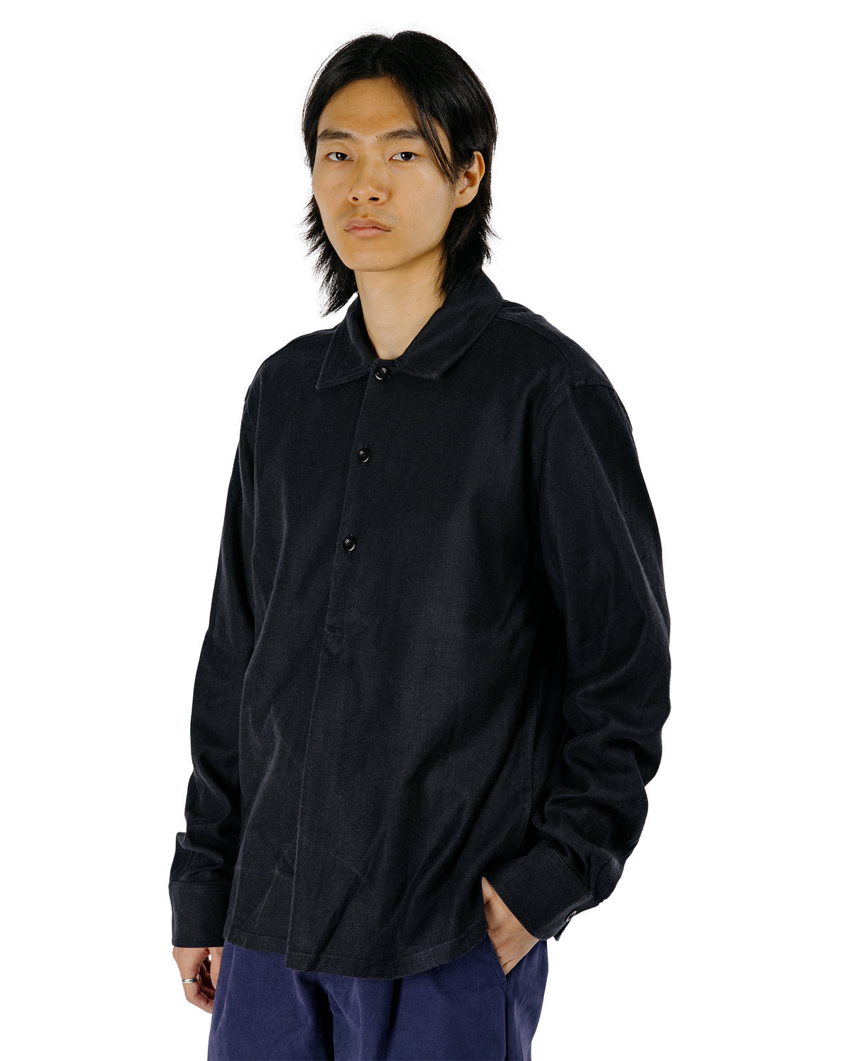Conkers Night Shirt Brushed Herringbone Black