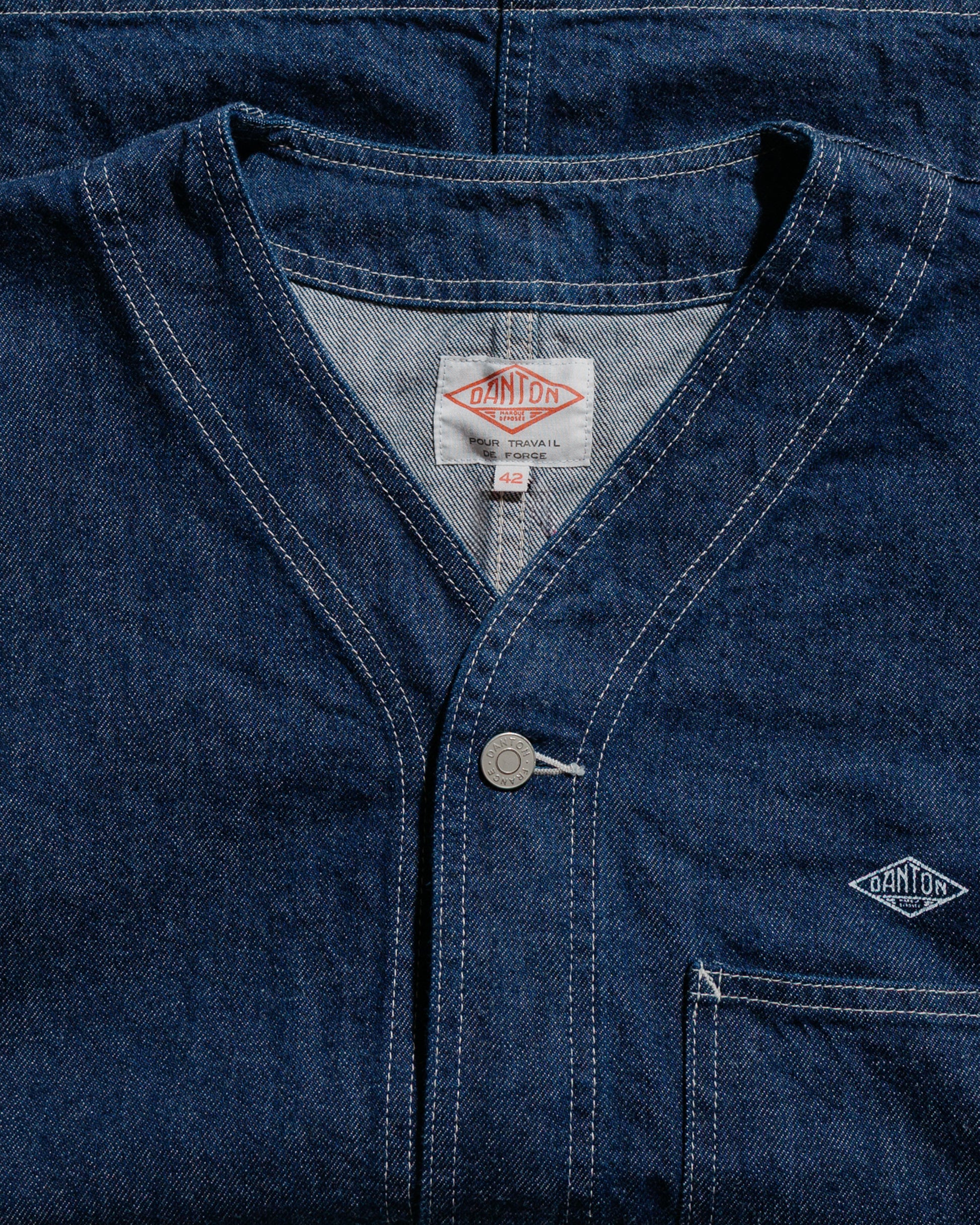 lost & found Danton Danton 11oz Denim Collarless Jacket Indigo