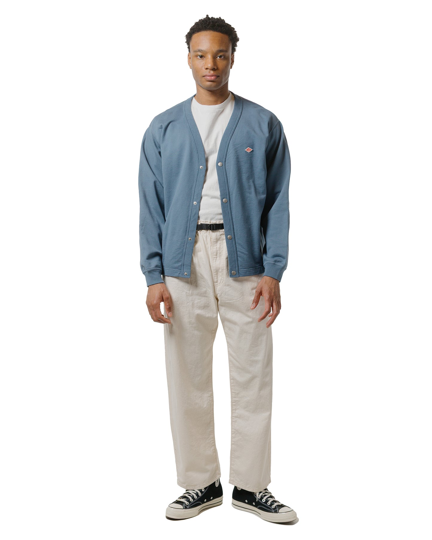 lost & found Danton Danton Cotton Terry Dot Button V-Neck Cardigan Dark Blue