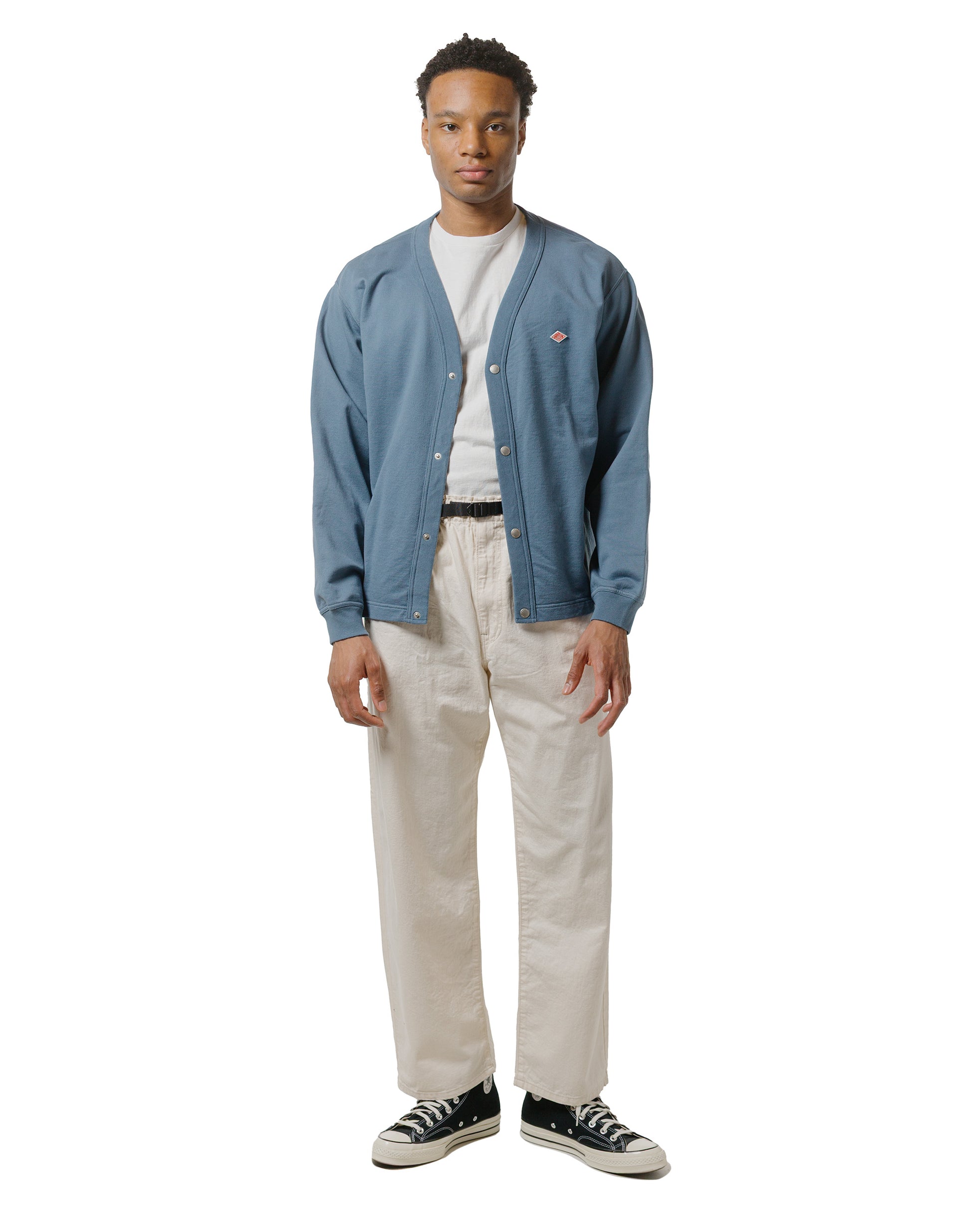 lost & found Danton Danton Cotton Terry Dot Button V-Neck Cardigan Dark Blue