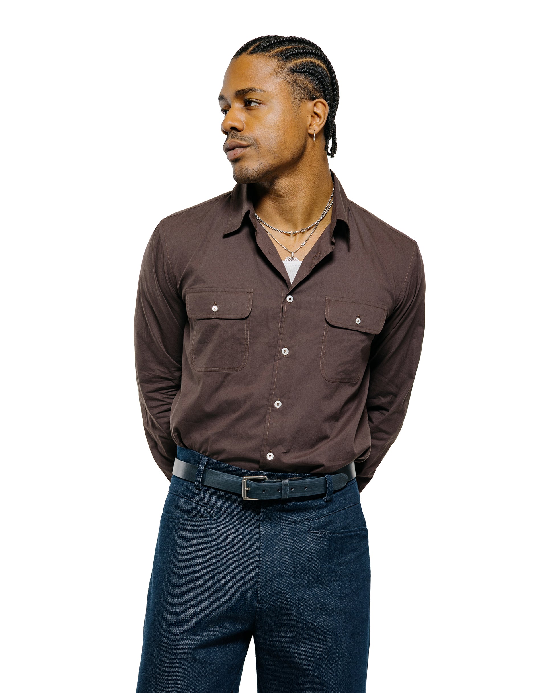 lost & found De Bonne Facture De Bonne Facture Artist Shirt Washed Cotton Voile Dark Brown