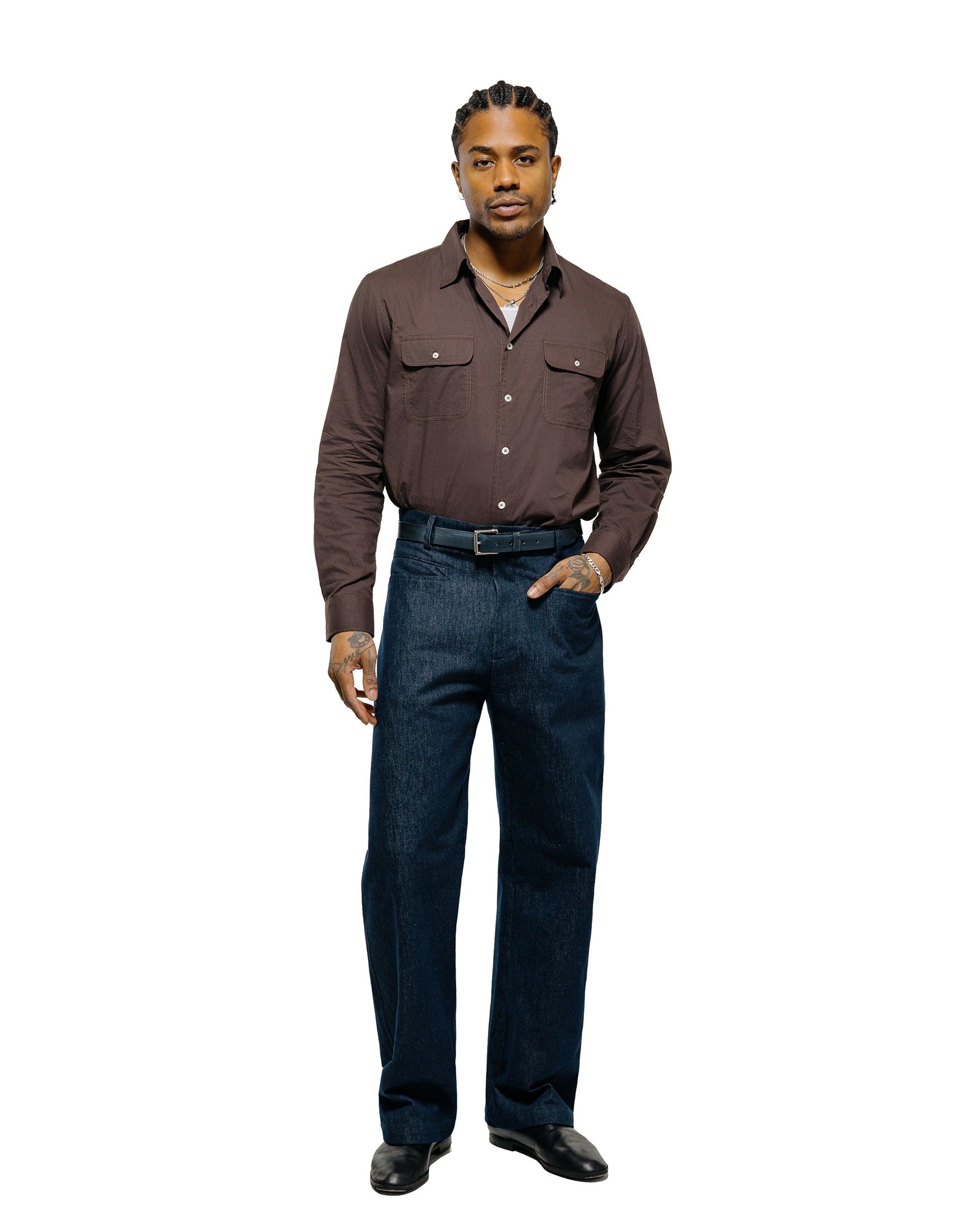 lost & found De Bonne Facture De Bonne Facture Artist Shirt Washed Cotton Voile Dark Brown