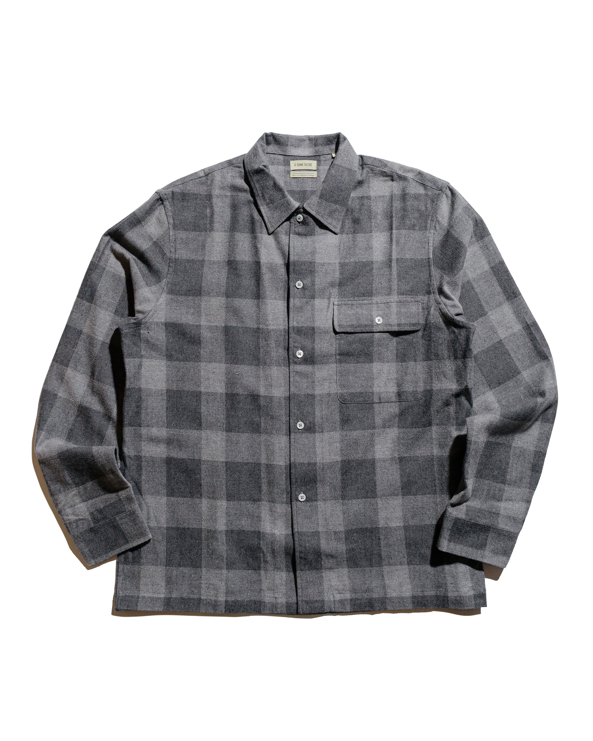 lost & found De Bonne Facture De Bonne Facture Camp Collar Japanese Cotton Grey Tartan