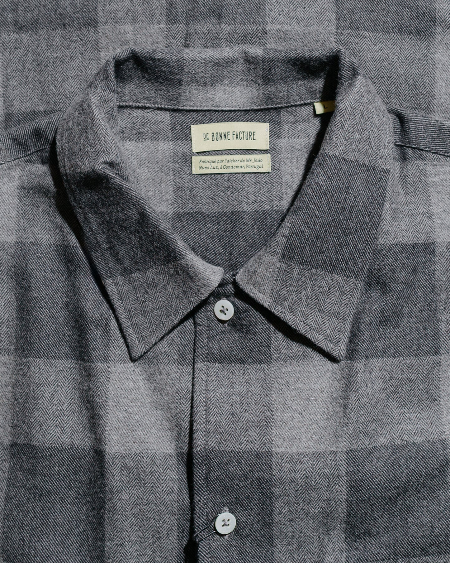 lost & found De Bonne Facture De Bonne Facture Camp Collar Japanese Cotton Grey Tartan