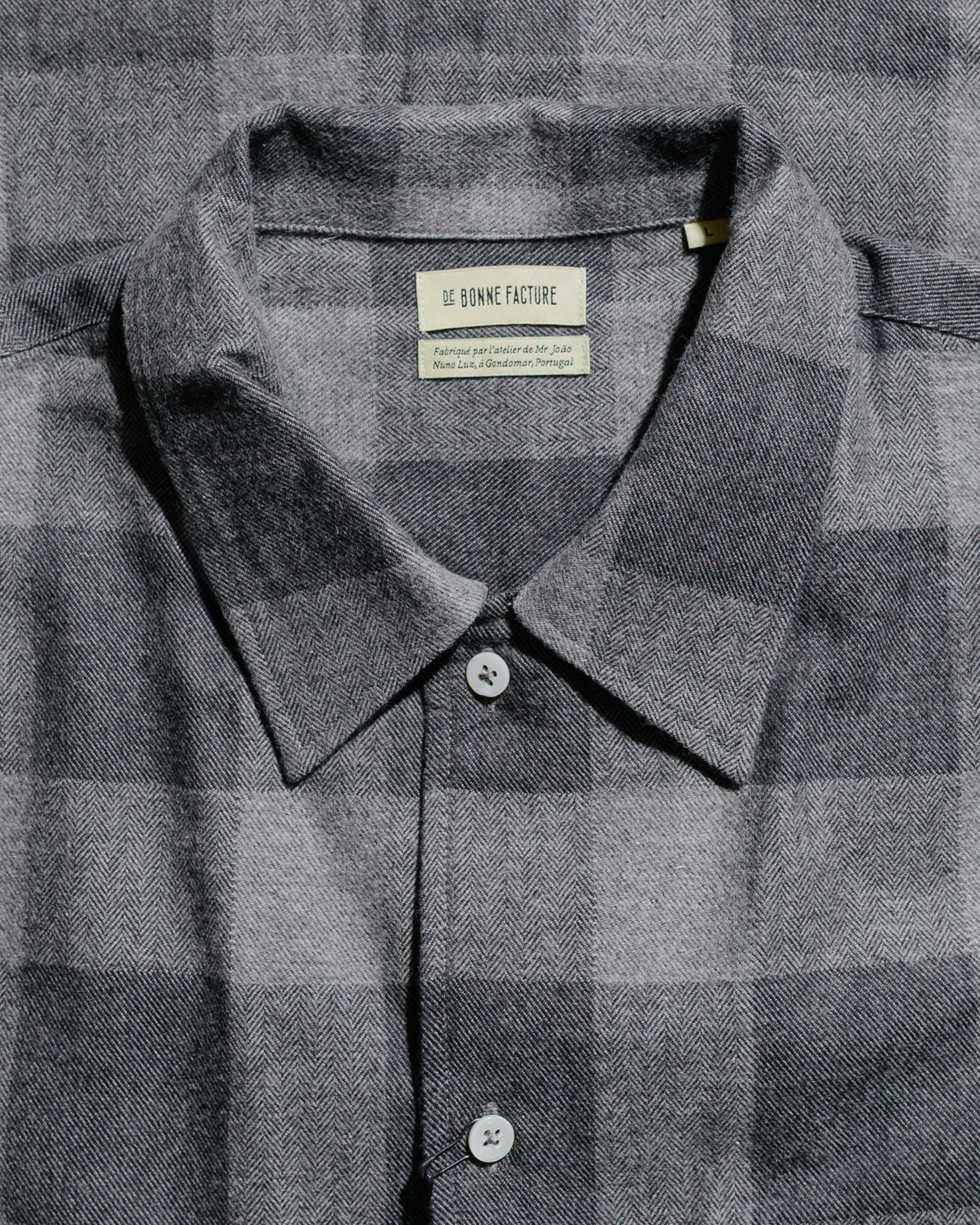 lost & found De Bonne Facture De Bonne Facture Camp Collar Japanese Cotton Grey Tartan