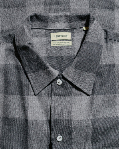lost & found De Bonne Facture De Bonne Facture Camp Collar Japanese Cotton Grey Tartan