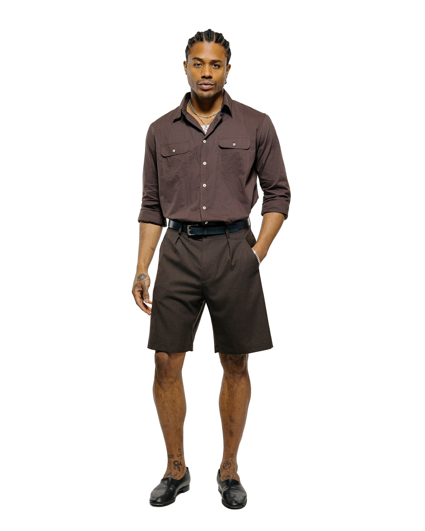 lost & found De Bonne Facture De Bonne Facture Naturalist Shorts Super 130's Cold Wool Bark Brown