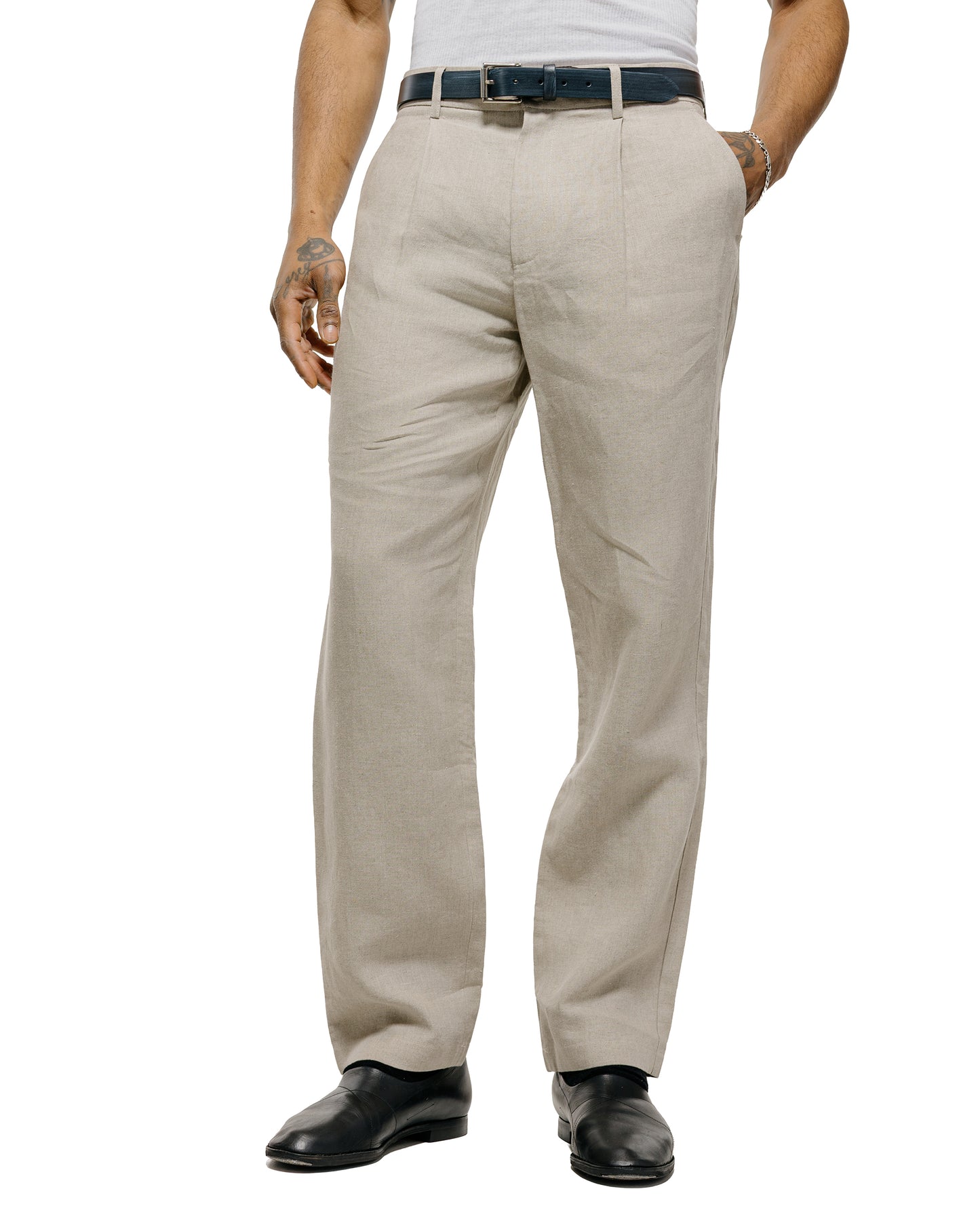 lost & found De Bonne Facture De Bonne Facture One Pleat Trousers Belgian Linen Undyed Flax