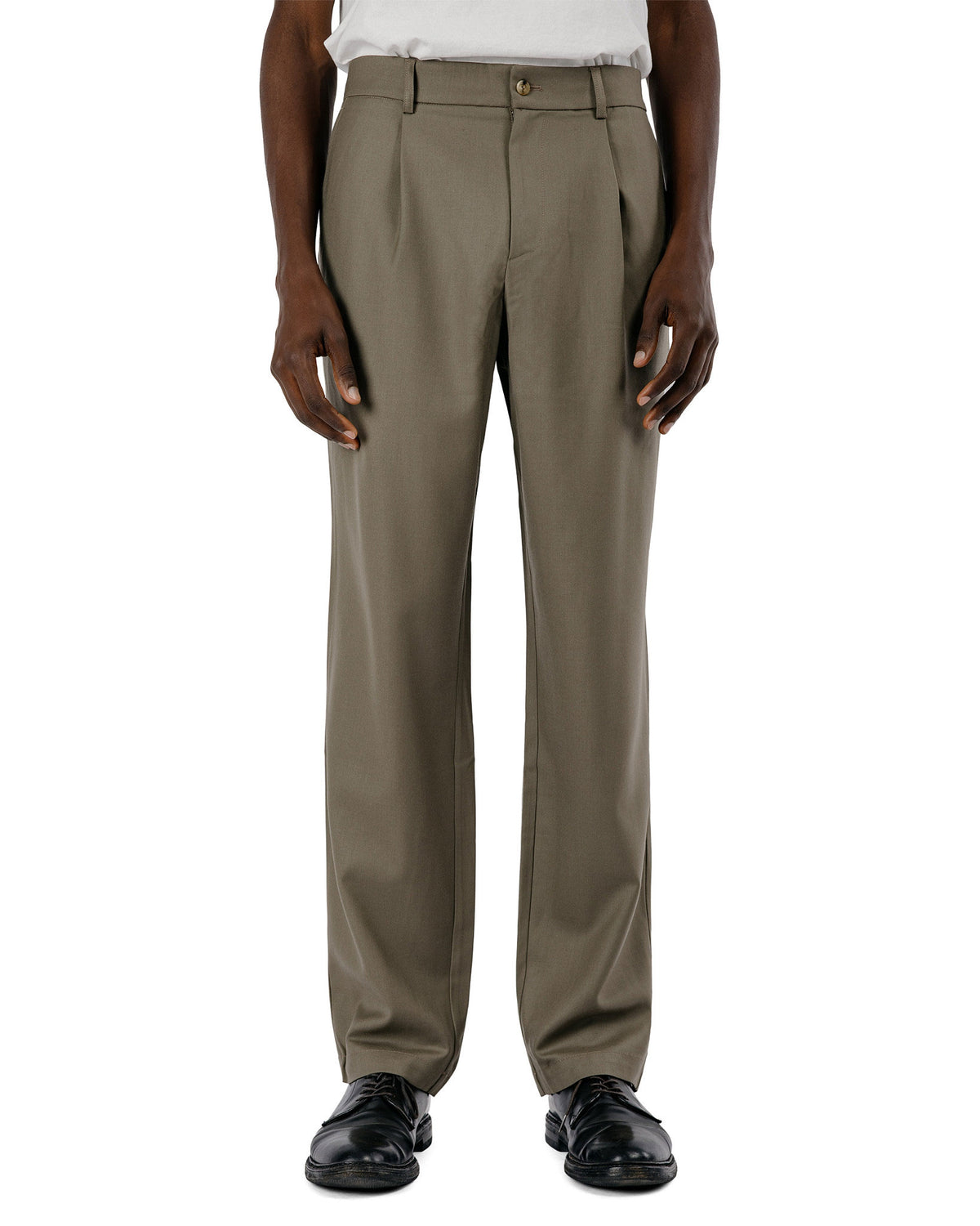 De Bonne Facture One Pleat Trousers Super 130's Merino Twill Vertdigris Green
