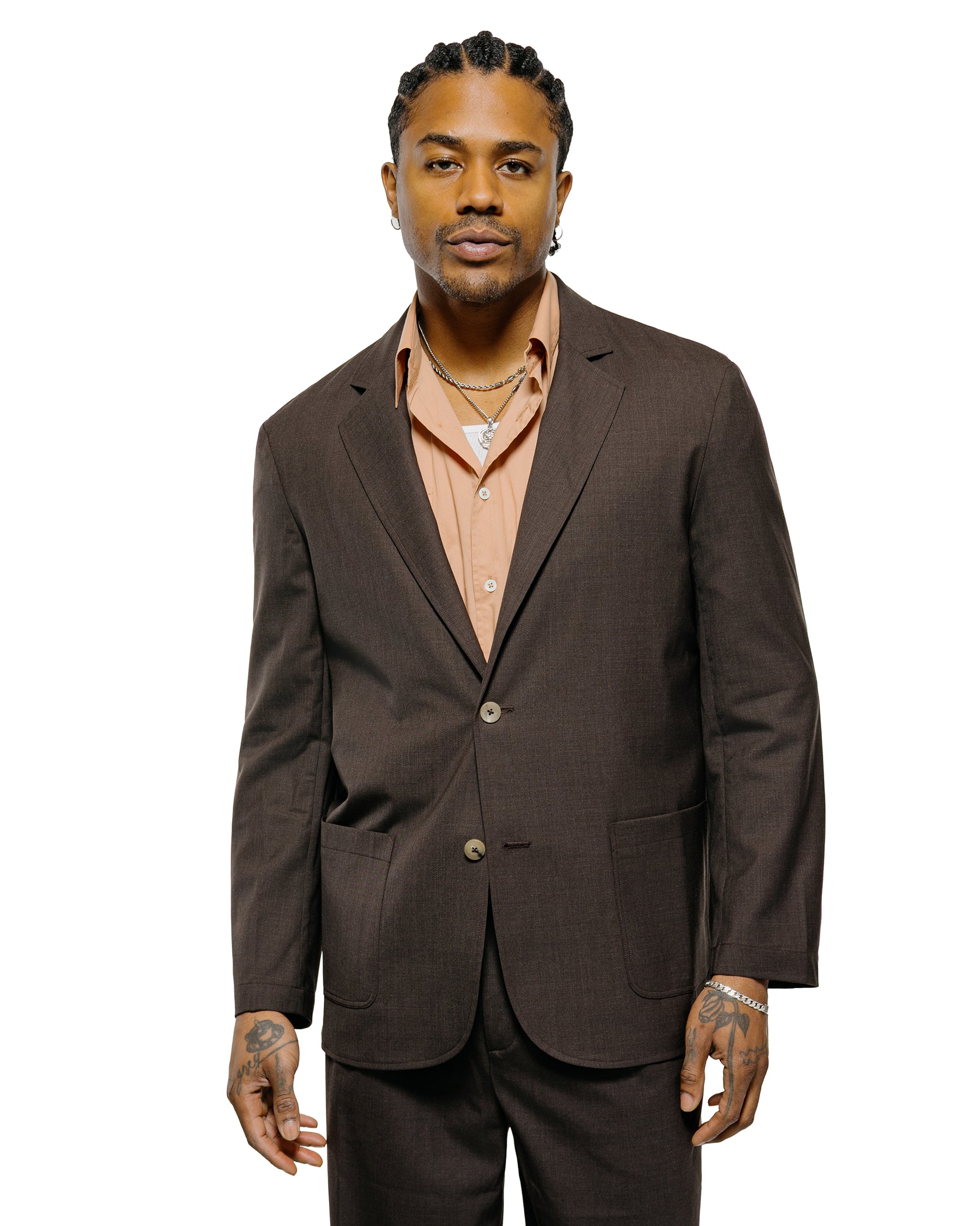 lost & found De Bonne Facture De Bonne Facture Writer's Jacket Super 130's Cold Wool Bark Brown