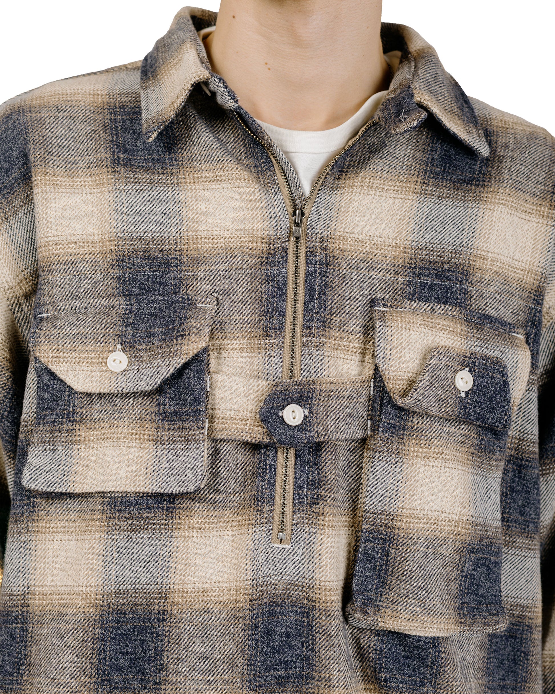 Engineered Garments Binocular Shirt Khaki Cotton Heavy Shadow Plaid Flannel