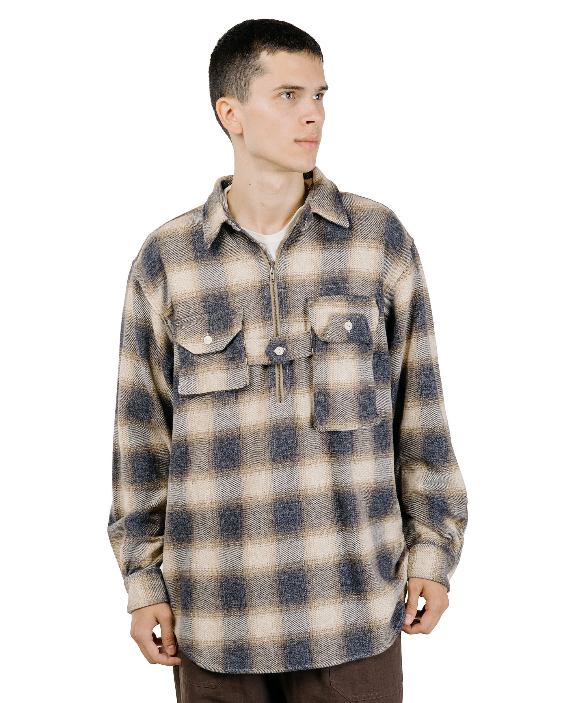 Engineered Garments Binocular Shirt Khaki Cotton Heavy Shadow Plaid Flannel