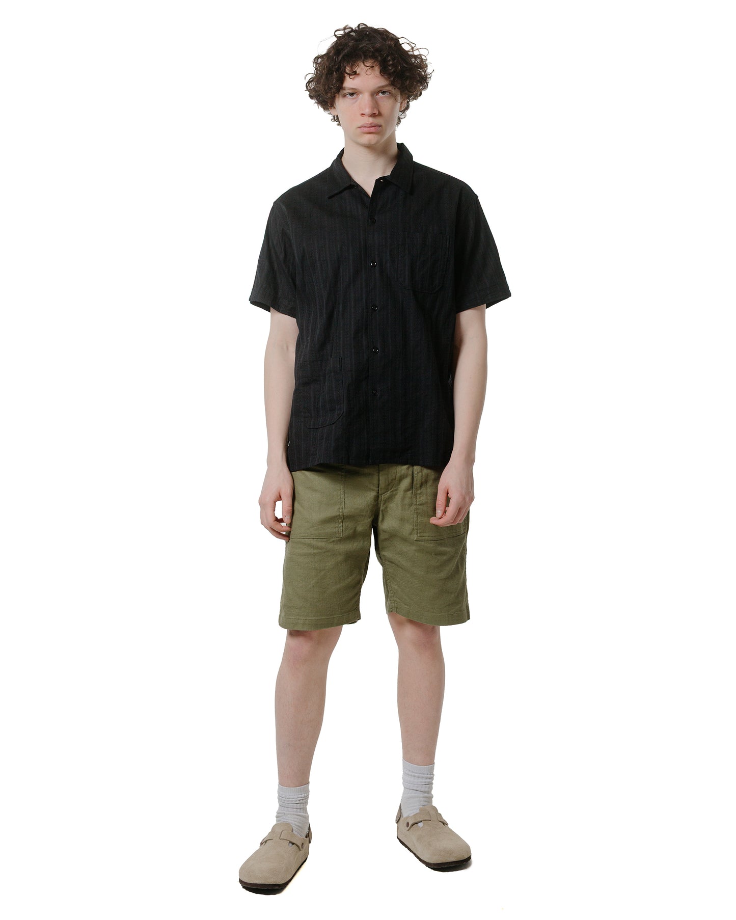 lost & found Engineered Garments Engineered Garments Camp Shirt Black Cotton Lace Stripe Jacquard