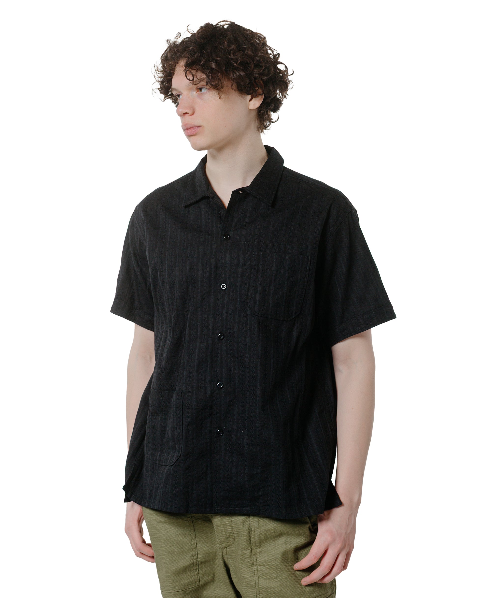 lost & found Engineered Garments Engineered Garments Camp Shirt Black Cotton Lace Stripe Jacquard