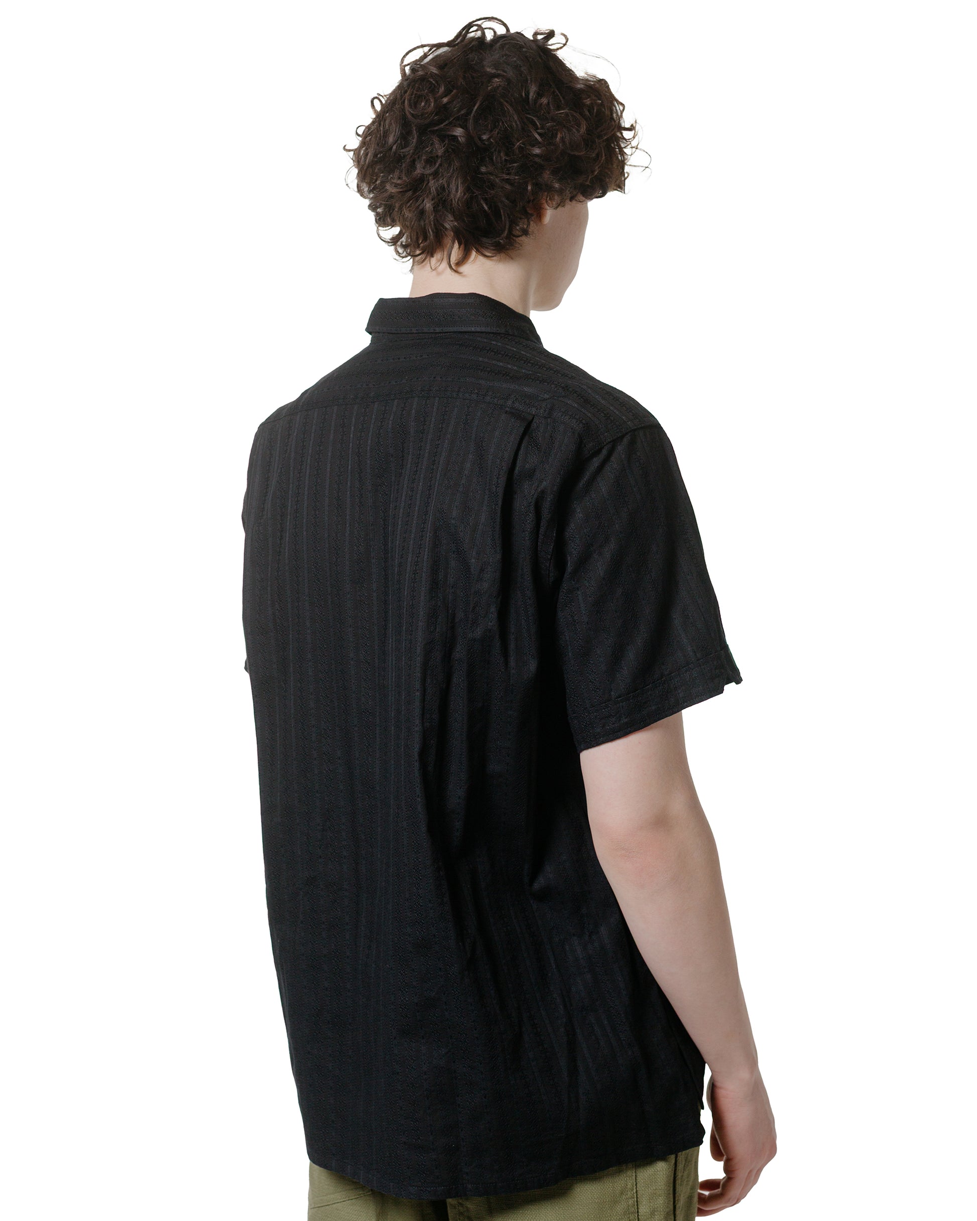 lost & found Engineered Garments Engineered Garments Camp Shirt Black Cotton Lace Stripe Jacquard