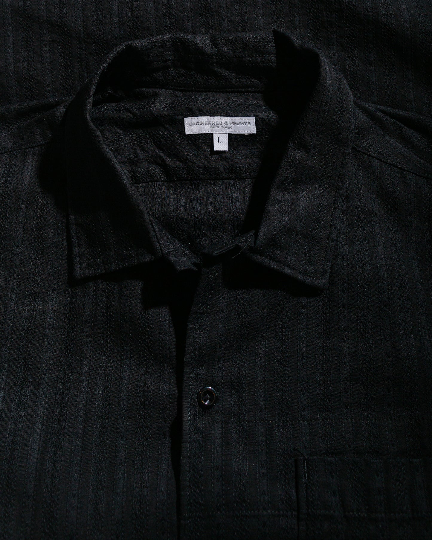 lost & found Engineered Garments Engineered Garments Camp Shirt Black Cotton Lace Stripe Jacquard