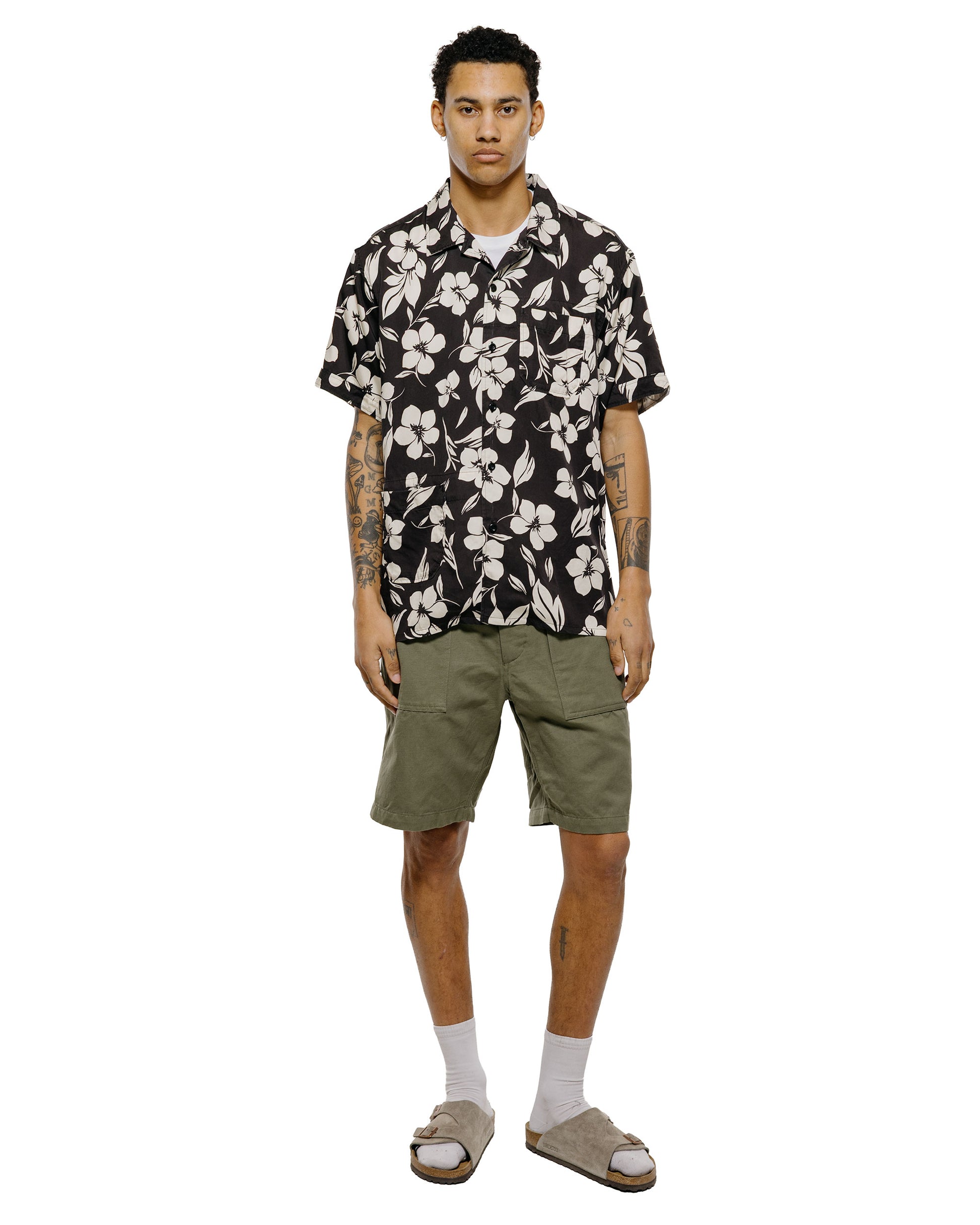 lost & found Engineered Garments Engineered Garments Camp Shirt Black/Natural Tencel Floral Print
