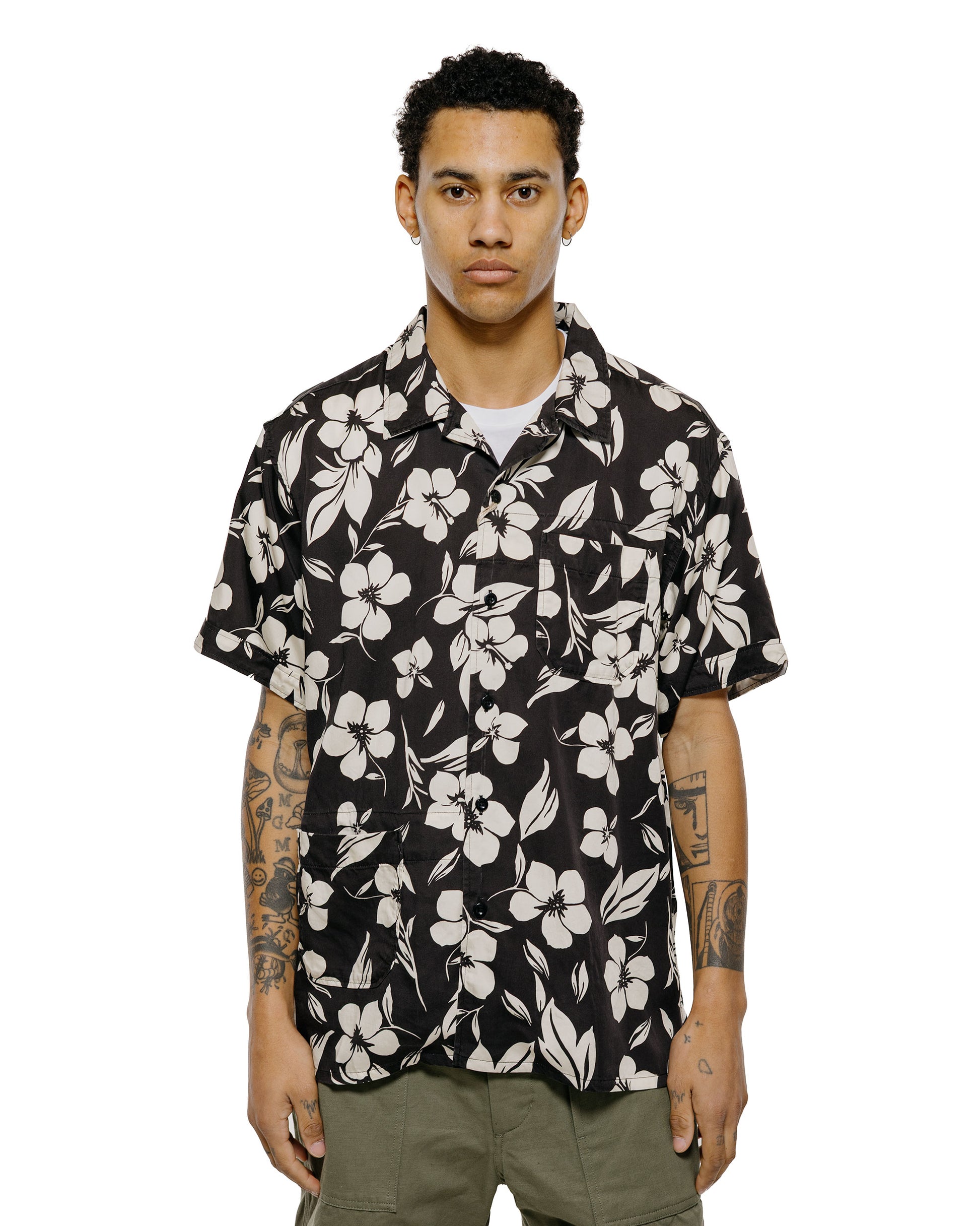 lost & found Engineered Garments Engineered Garments Camp Shirt Black/Natural Tencel Floral Print