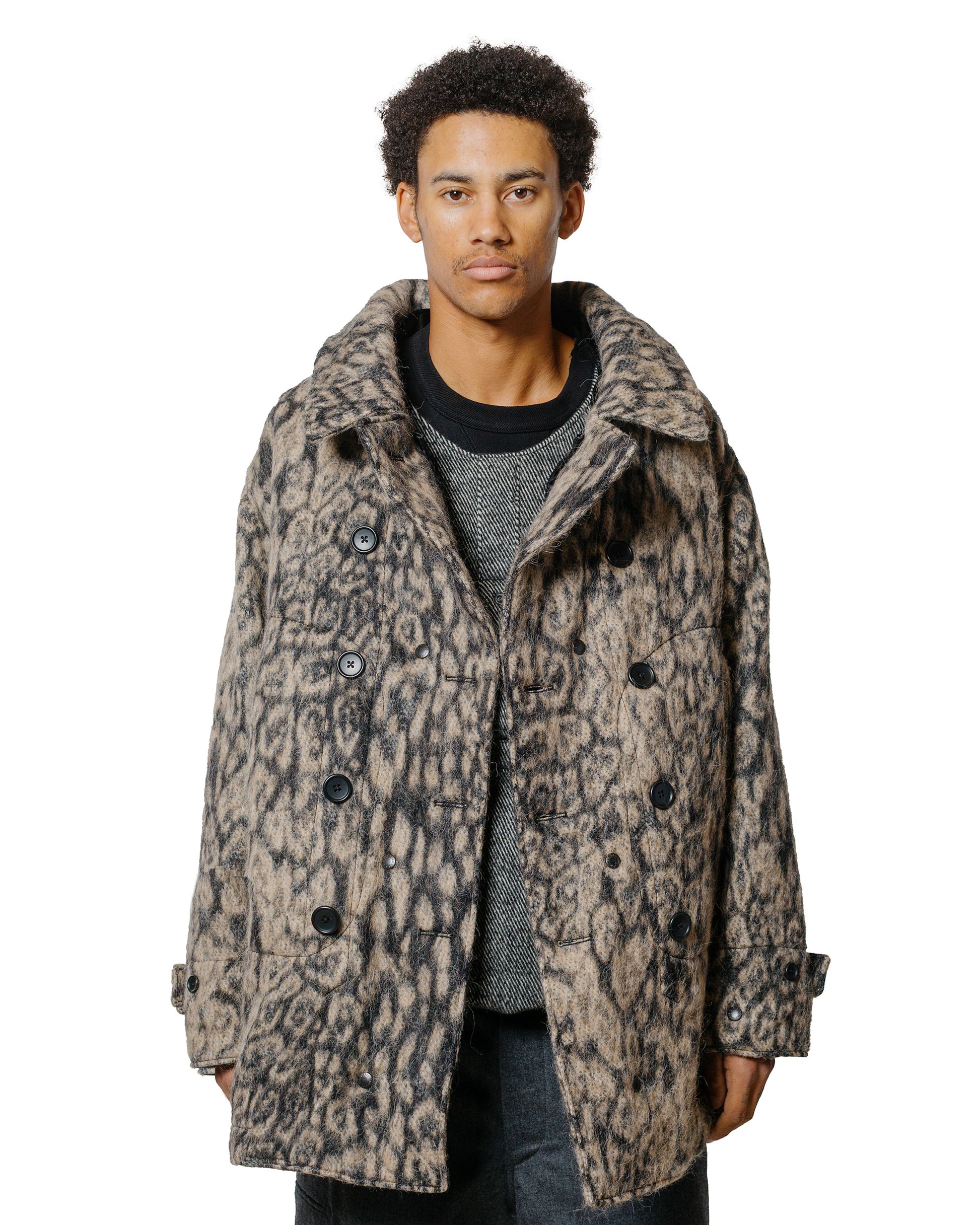 lost & found Engineered Garments Engineered Garments Fireman Jacket Brown Wool Poly Leopard Jacquard