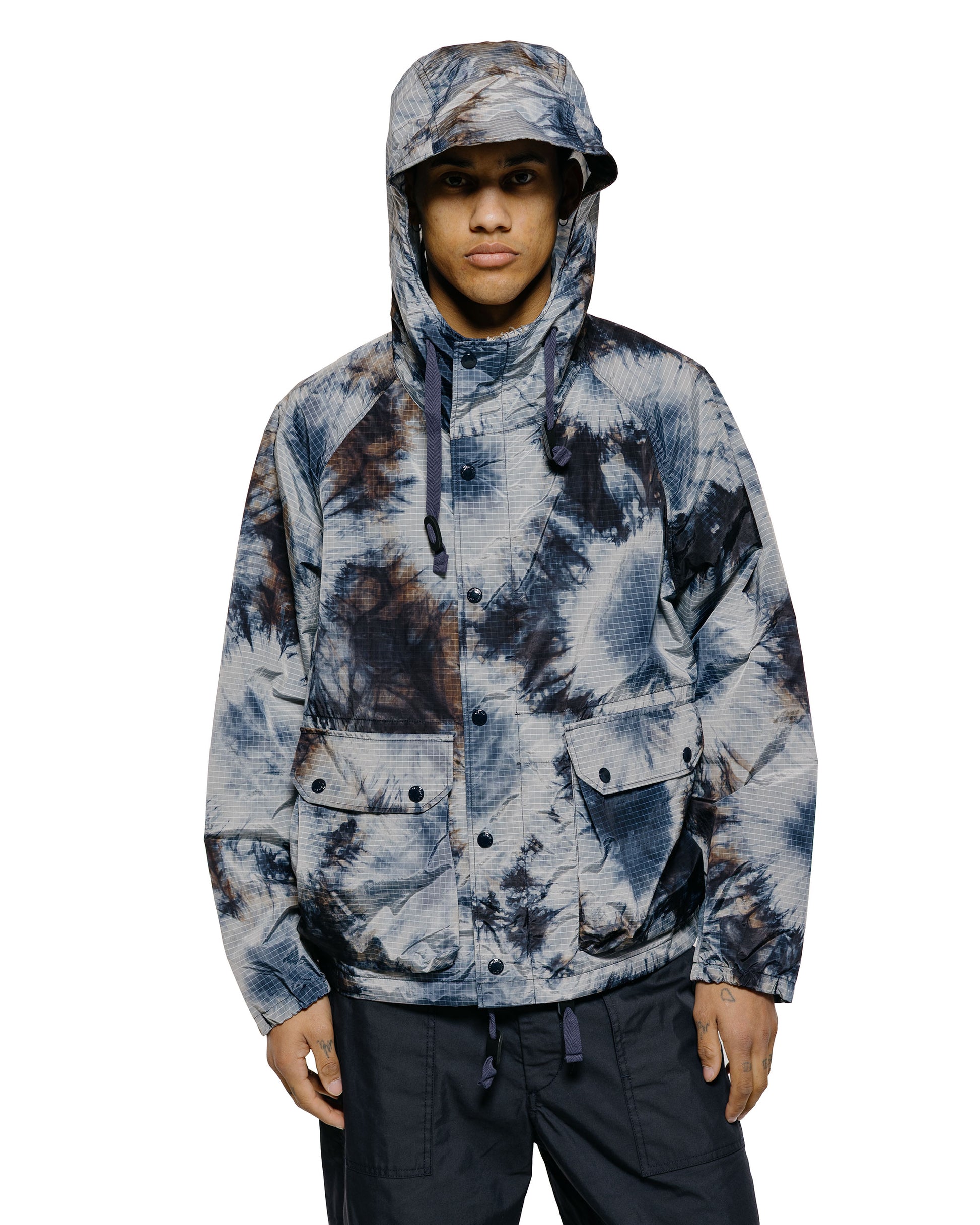 lost & found Engineered Garments Engineered Garments Lt Parka Navy Nylon Tie Dye Print Ripstop