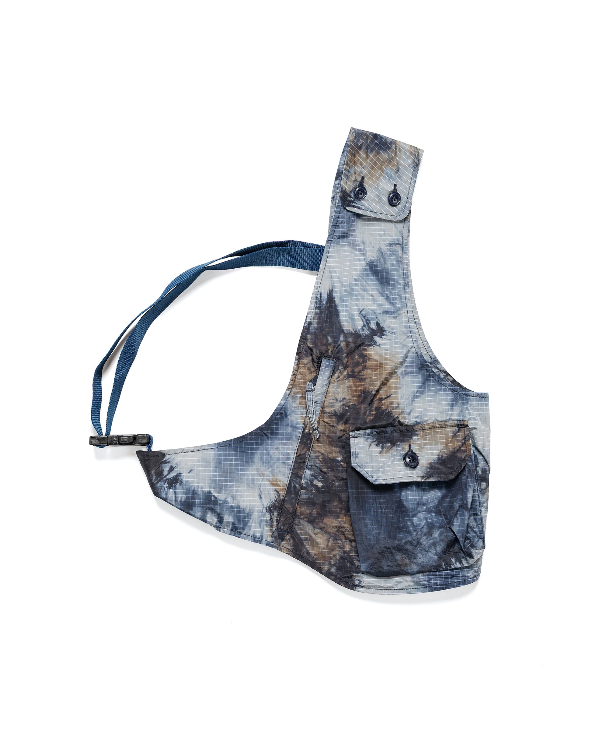 lost & found Engineered Garments Engineered Garments Shoulder Vest Navy Nylon Tie Dye Print Ripstop