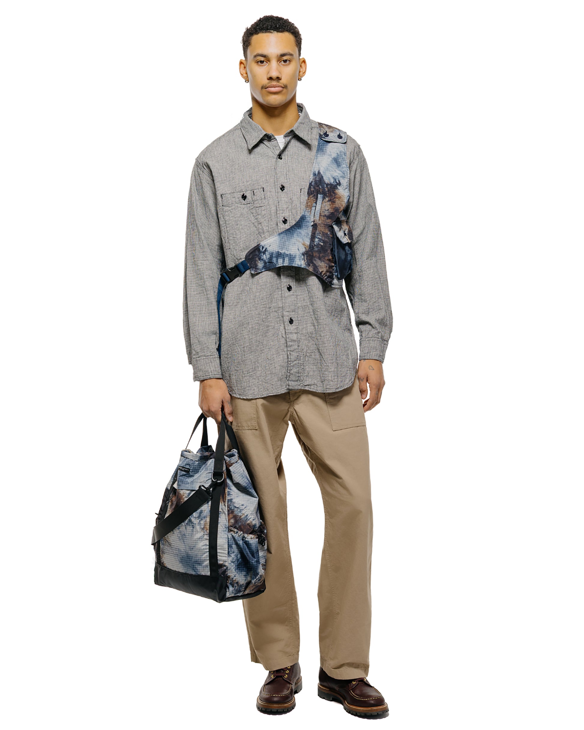 lost & found Engineered Garments Engineered Garments UL 3 Way Bag Navy Nylon Tie Die Print Ripstop
