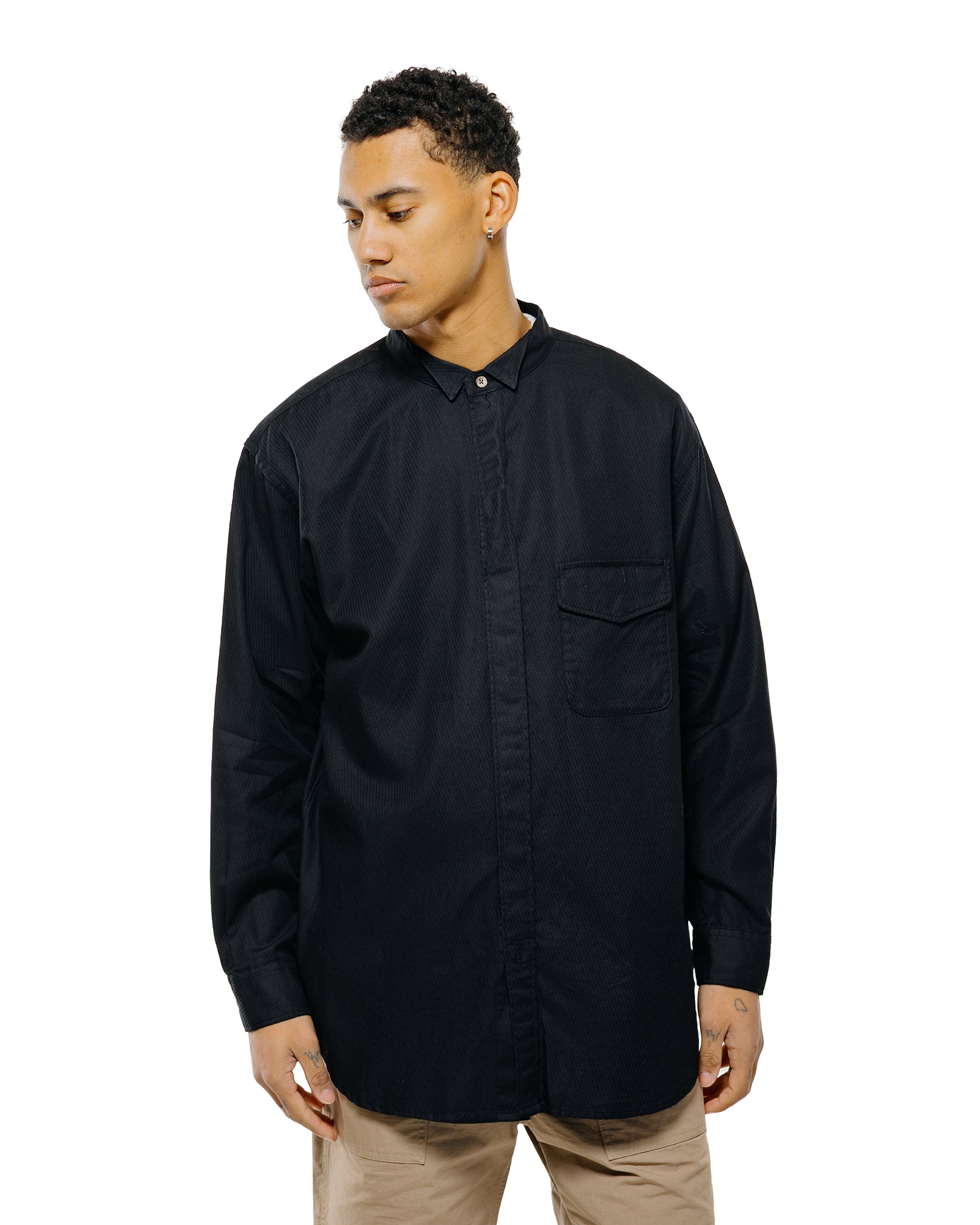lost & found Engineered Garments Engineered Garments Wing Collar Shirt Black Cotton Diagonal Dobby Stripe