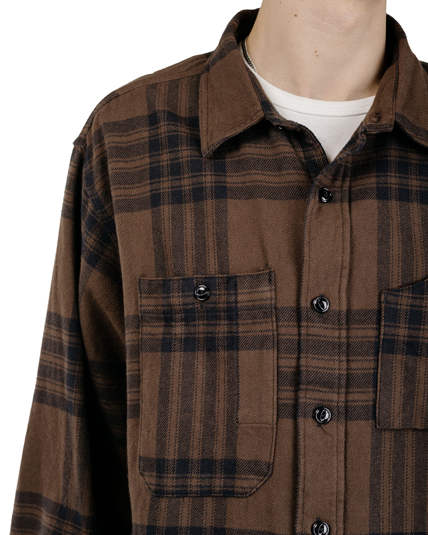 Engineered Garments Work Shirt BrownBlack Cotton Flannel Plaid