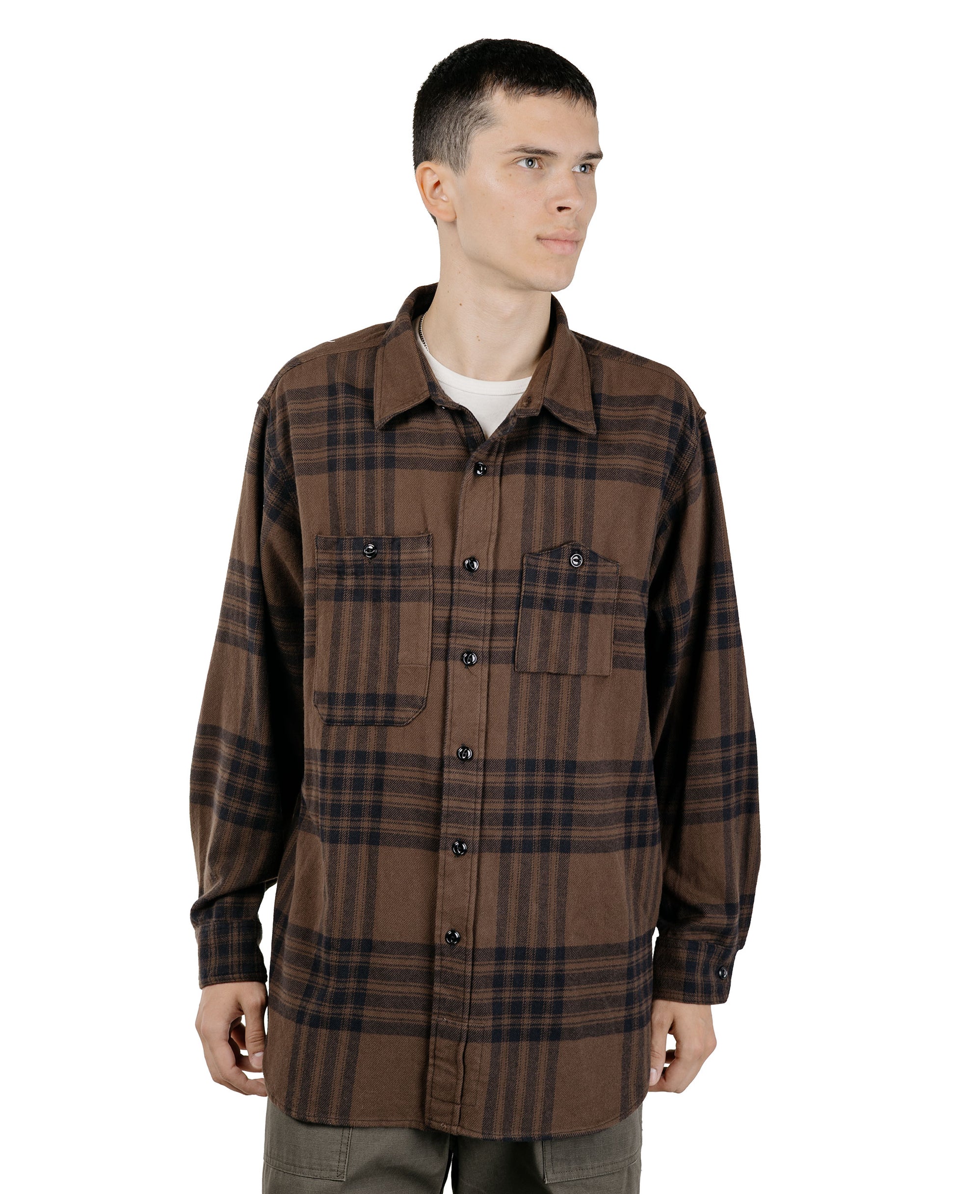 Engineered Garments Work Shirt BrownBlack Cotton Flannel Plaid