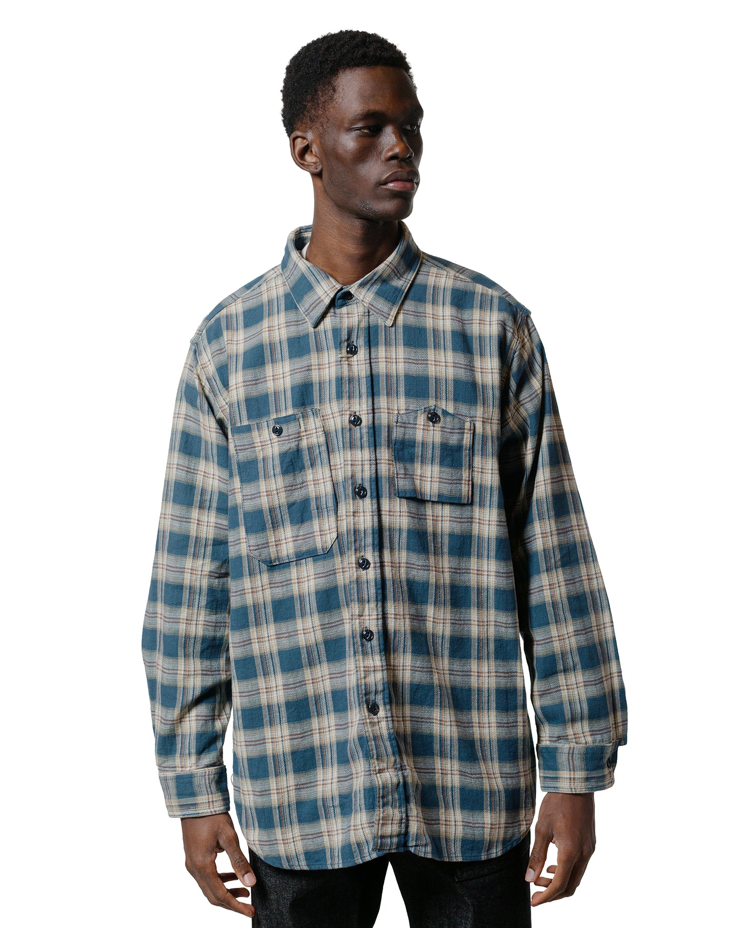 lost & found Engineered Garments Engineered Garments Work Shirt Navy Cotton Plaid Jacquard
