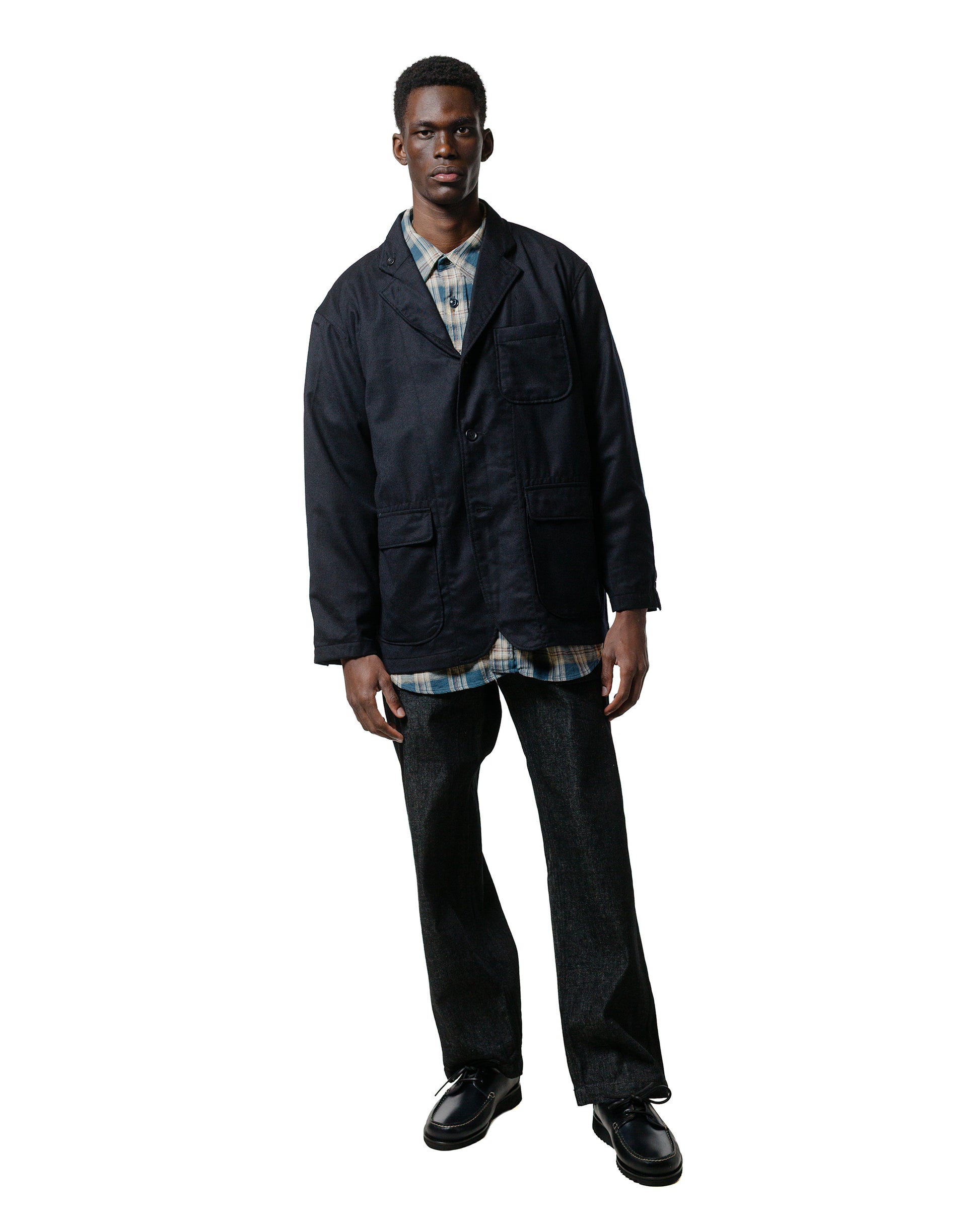 lost & found Engineered Garments Engineered Garments Work Shirt Navy Cotton Plaid Jacquard