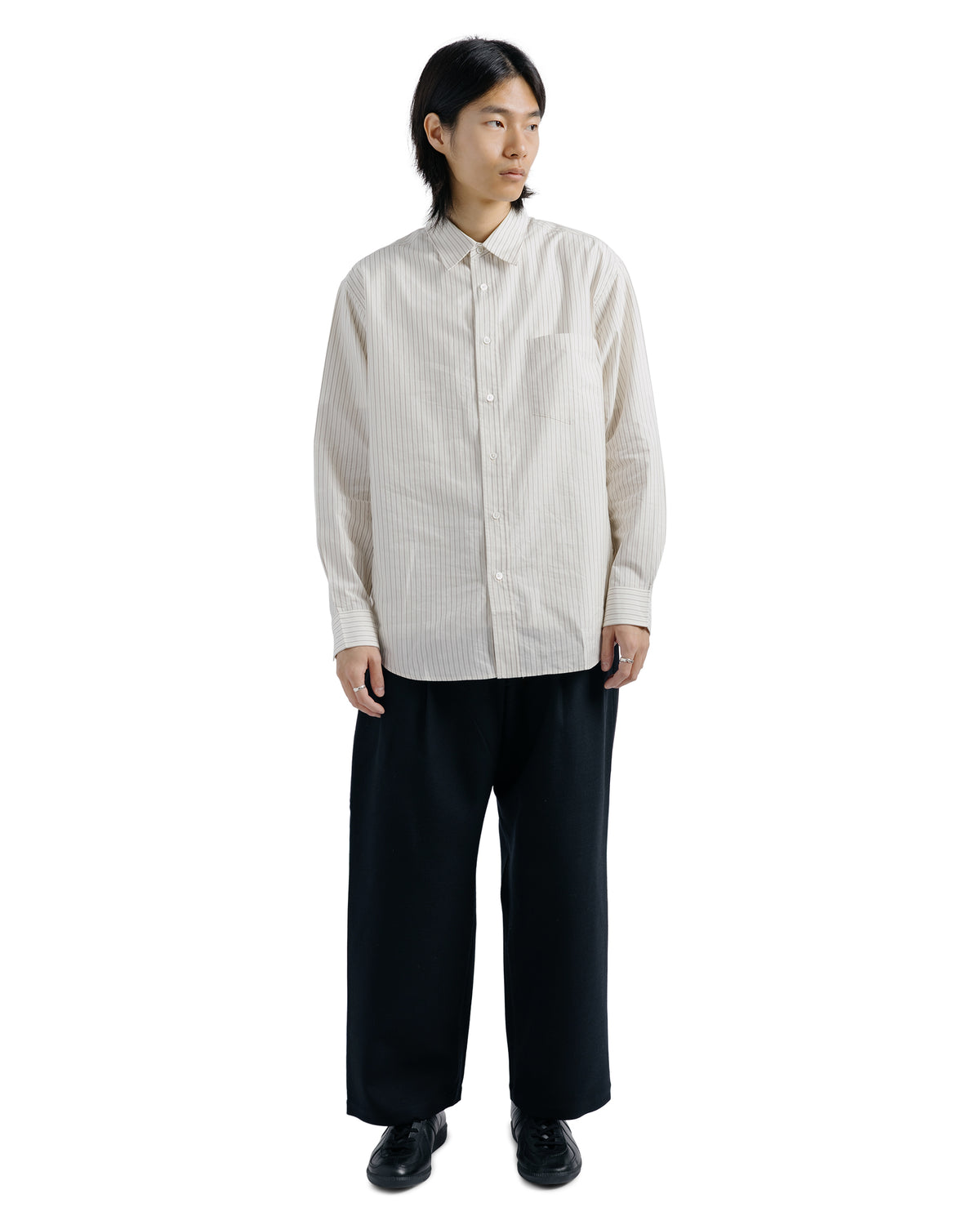 Ernie Palo Silk Cotton Shirt Beige Stripe