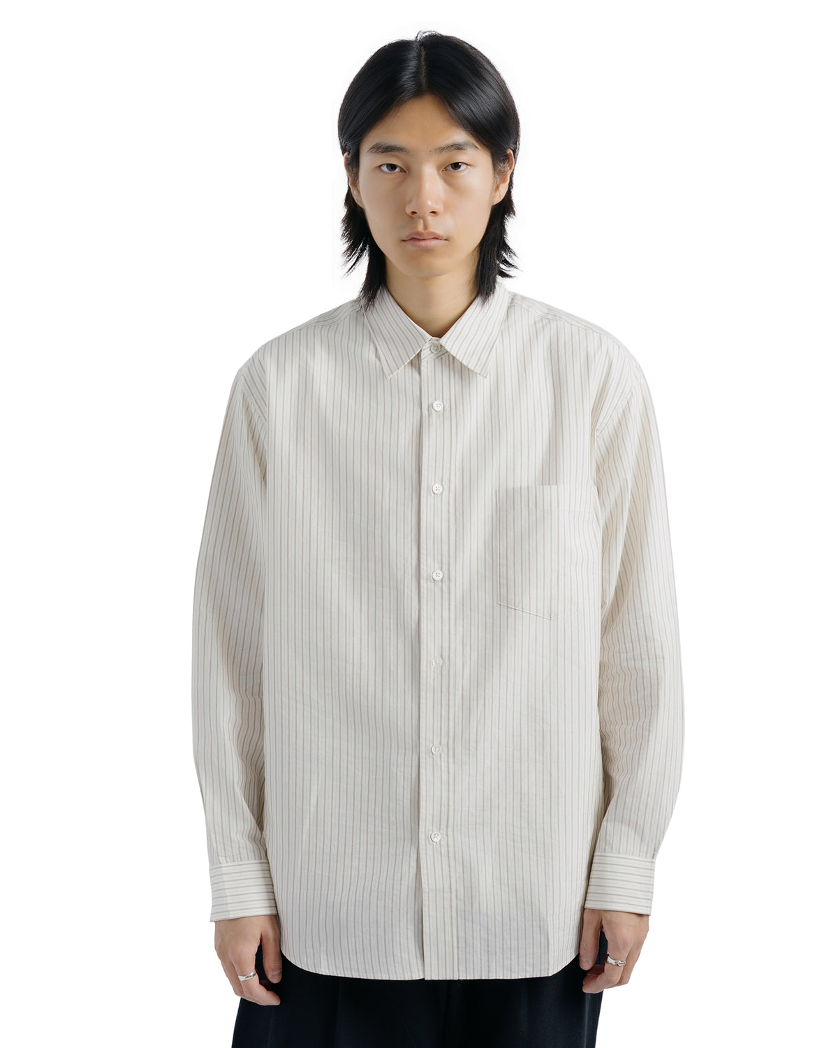 Ernie Palo Silk Cotton Shirt Beige Stripe