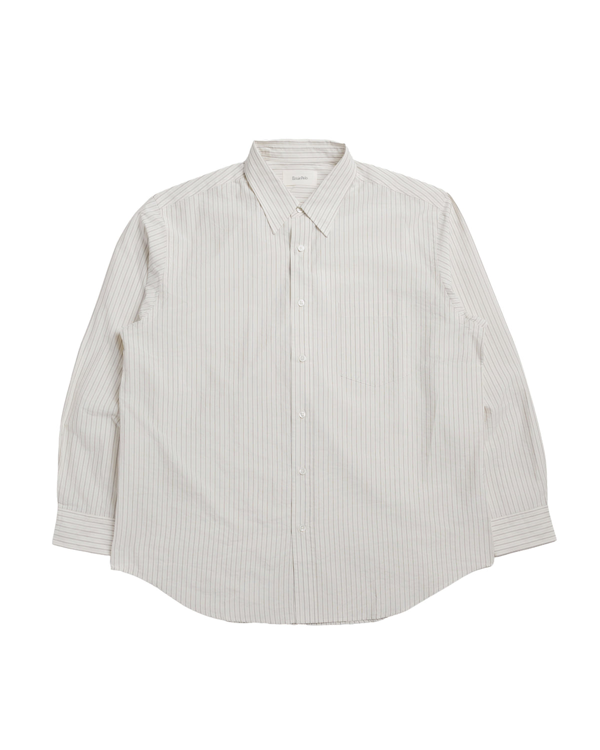 Ernie Palo Silk Cotton Shirt Beige Stripe