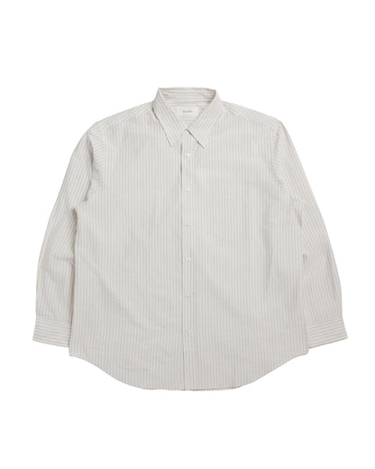 Ernie Palo Silk Cotton Shirt Beige Stripe