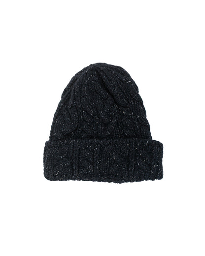 lost & found Found Feather Found Feather Chunky Cable Knit Beanie Italian Donegal Wool Black